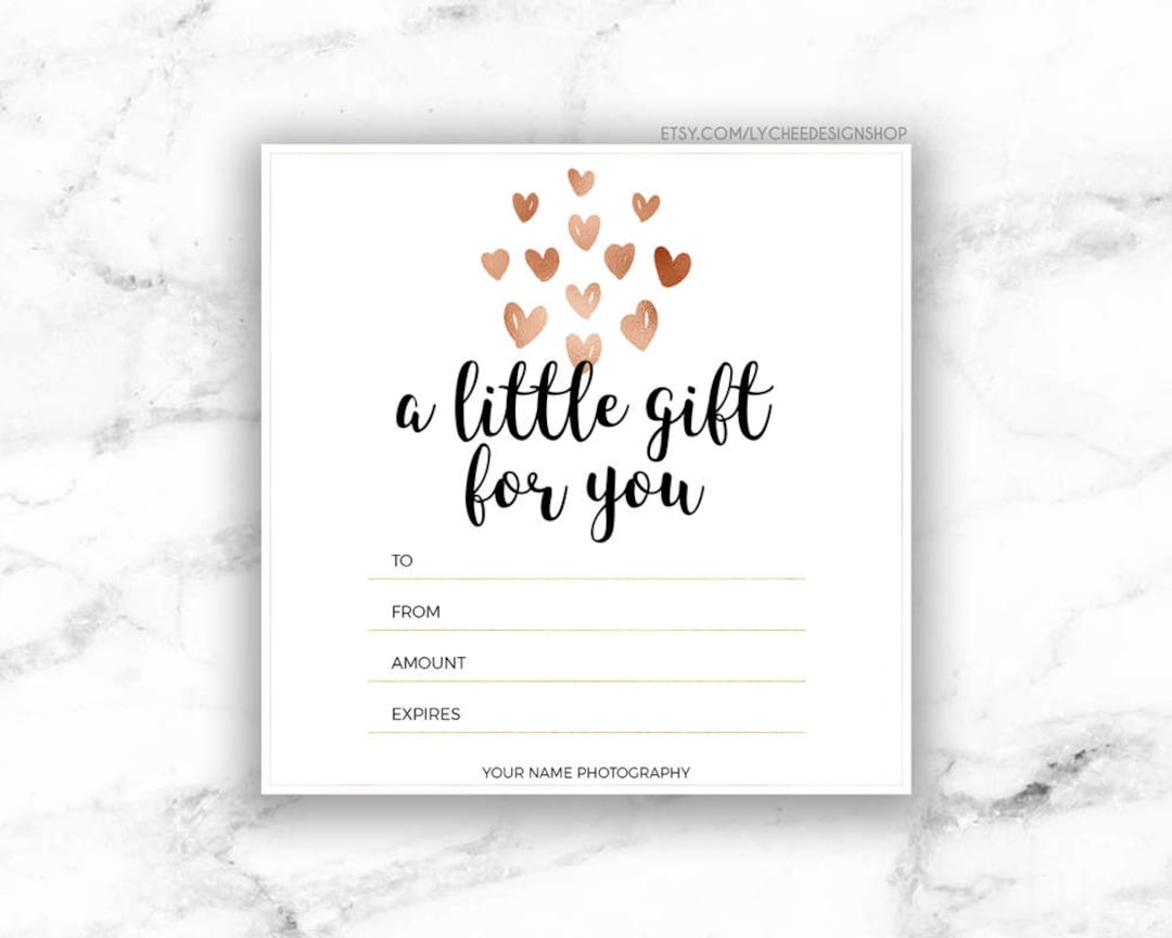 Printable Rose Gold Hearts Gift Certificate Template Editable Gift Card Design Microsoft Word U0026 Photoshop Template DOCX DOC PSD Etsy