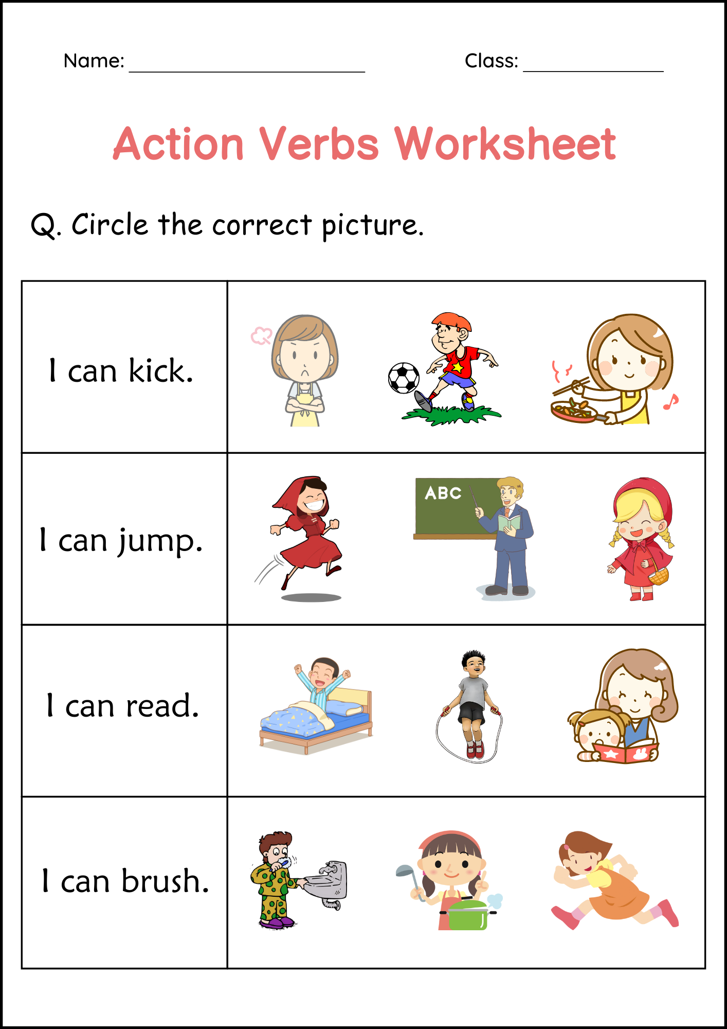 Printable Sentences Action Verbs Grammar Worksheets Circle The Action Verbs Made By Teachers
