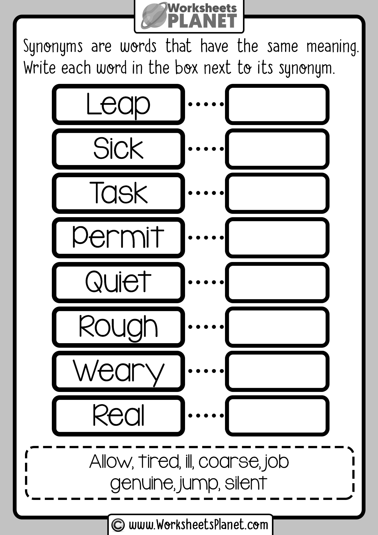 Printable Synonyms Worksheets