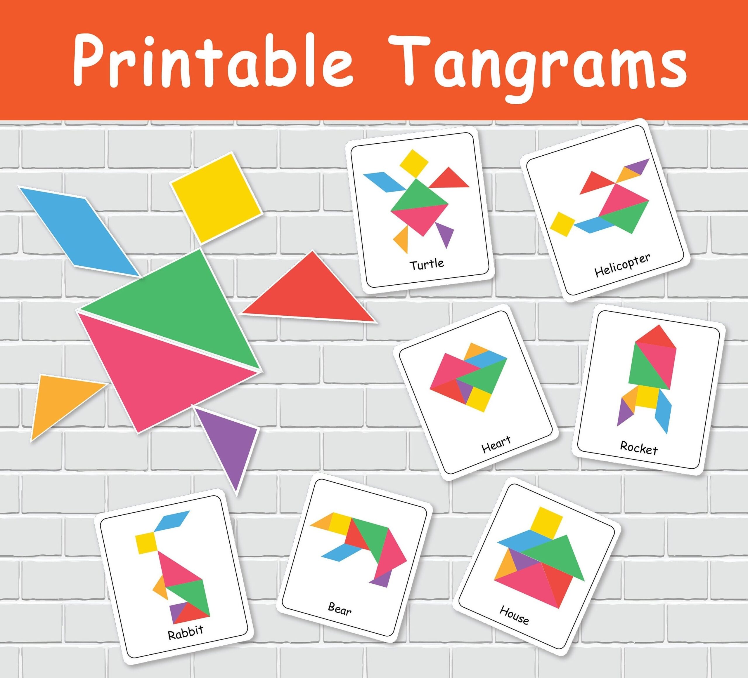 Printable Tangrams Puzzle Activity For Preschool And Kindergarten Montessori Material Etsy
