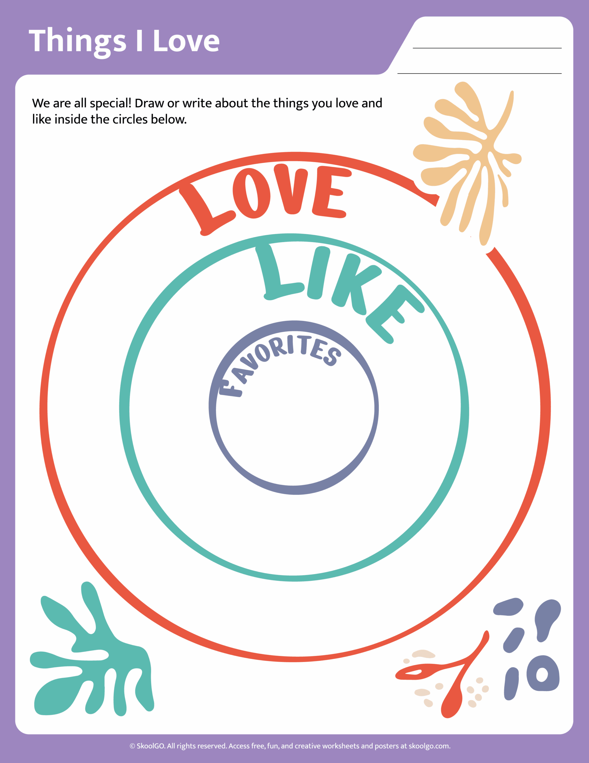 Printable Things I Love Activity Grades PK 4 SKOOLGO