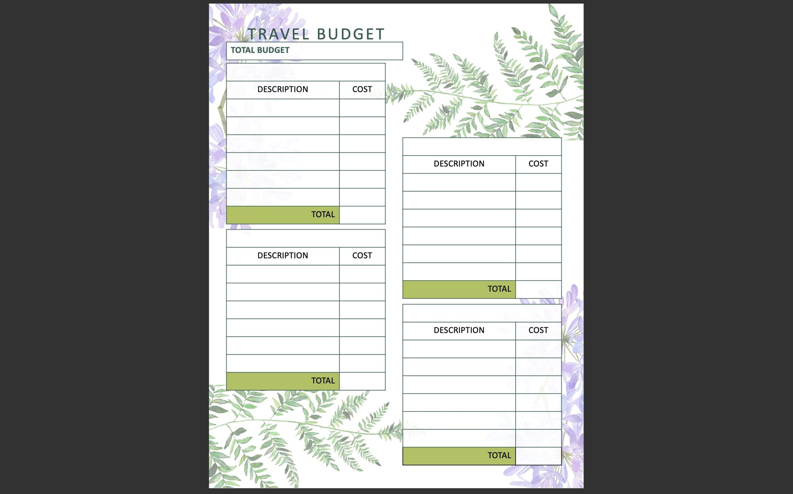 Printable Travel Budget Planner Etsy