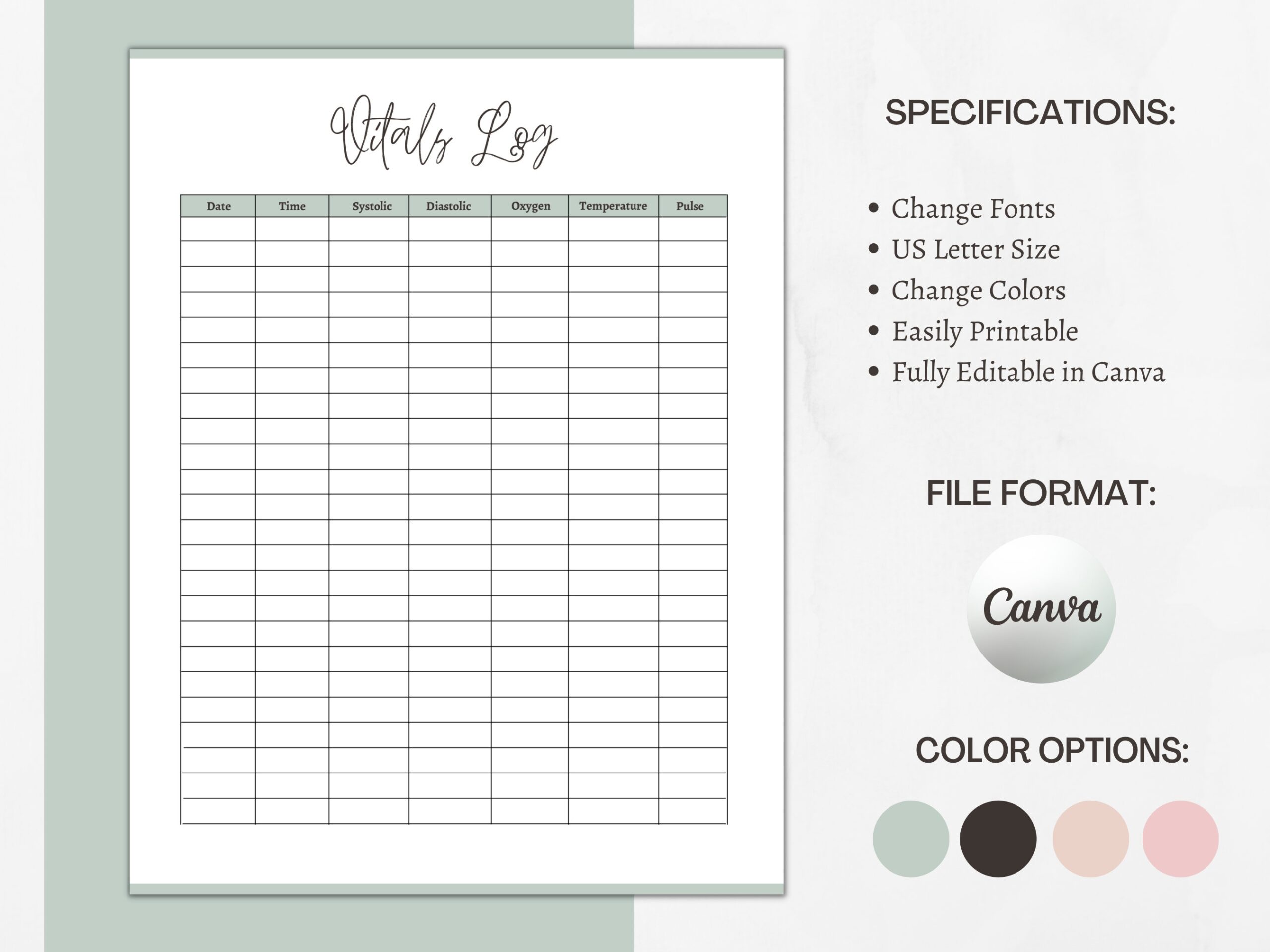 Printable Vitals Sheet Editable Etsy