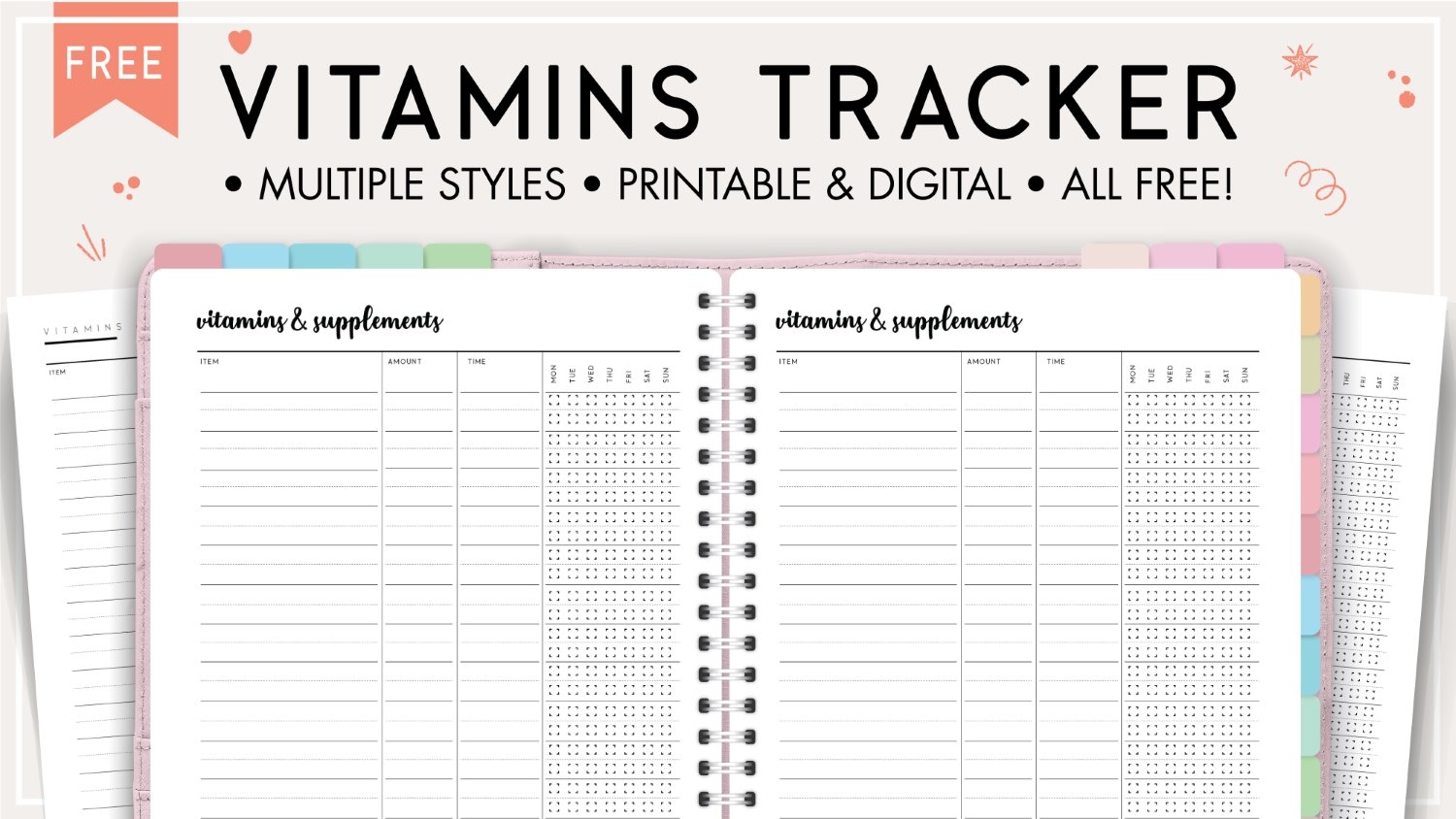 Printable Vitamins And Supplements Tracker Template World Of 