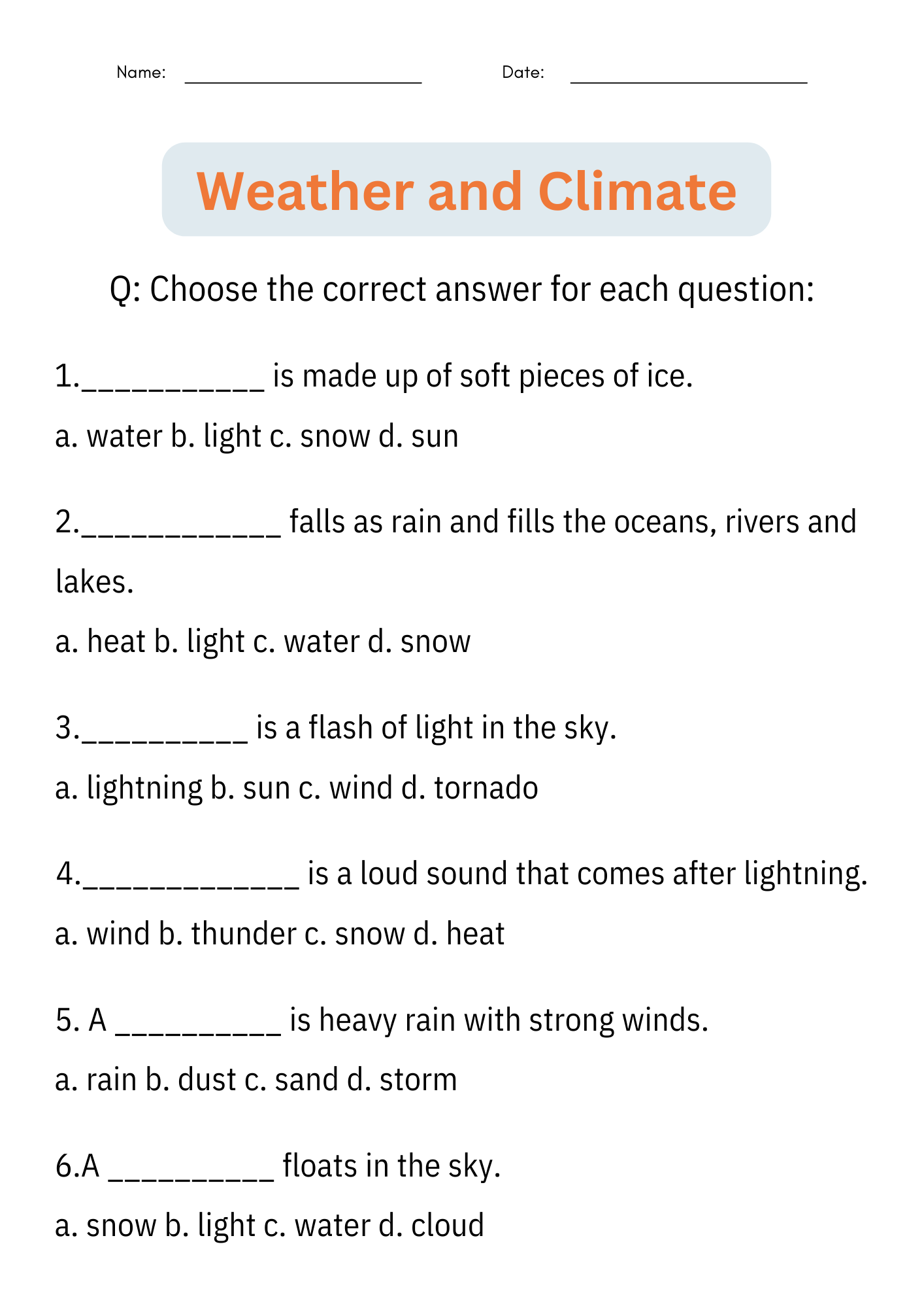 Printable Weather And Climate Activities Worksheet Earth Science For Grade 1
