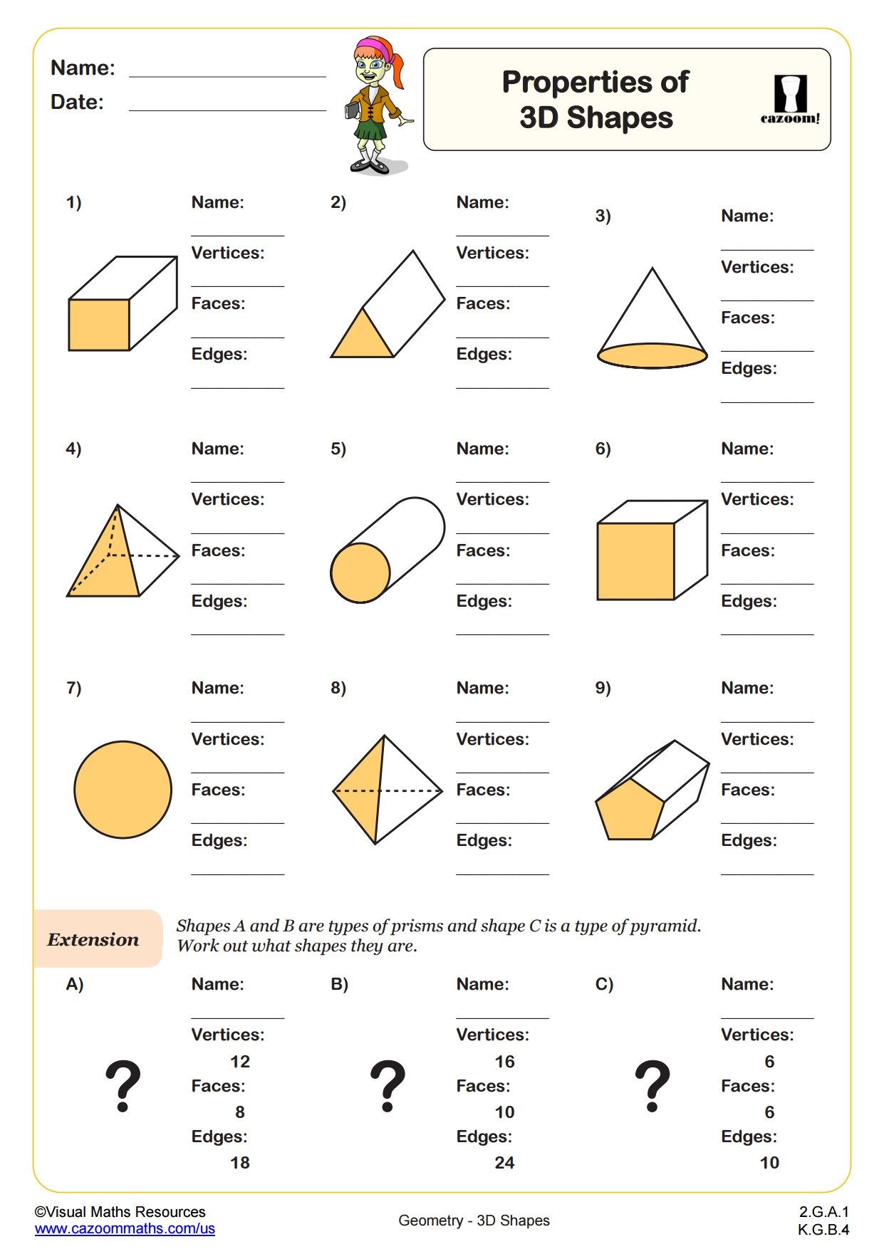 Free Printable Shapes Attributes Worksheet