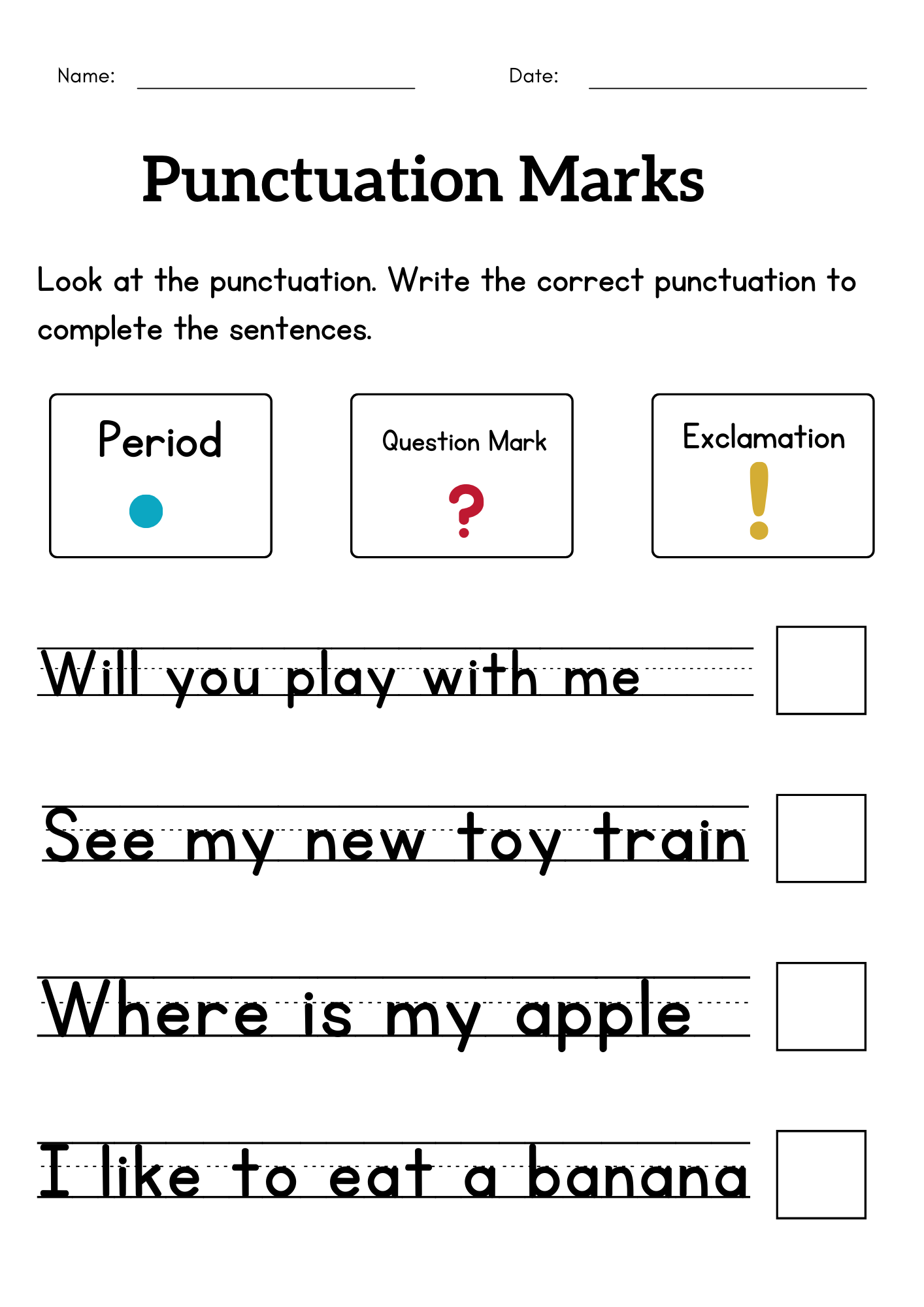 Punctuation Marks Worksheet For Grade 1 Or 2 Exclamation Mark 