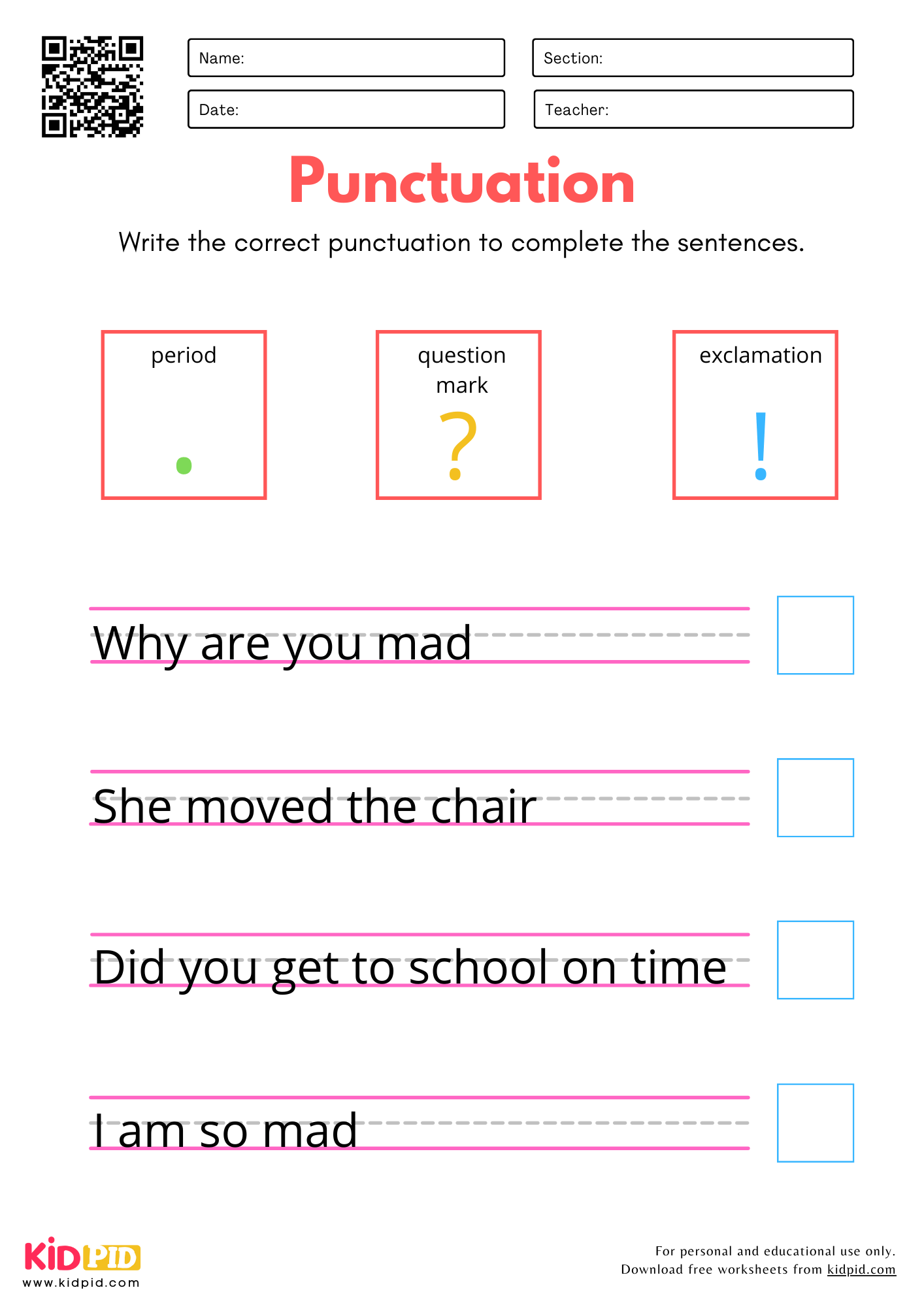 Free Printable Worksheets On Question Marks
