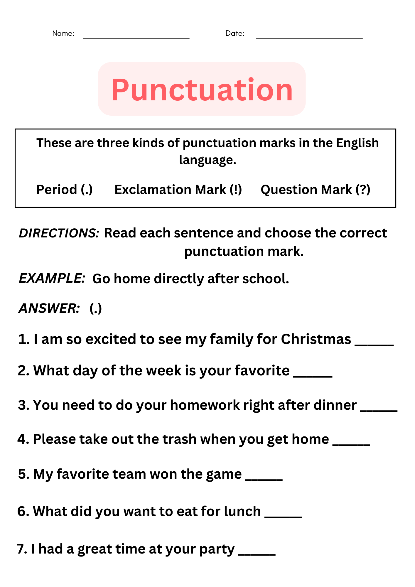 Free Printable Worksheets On Punctuation Marks