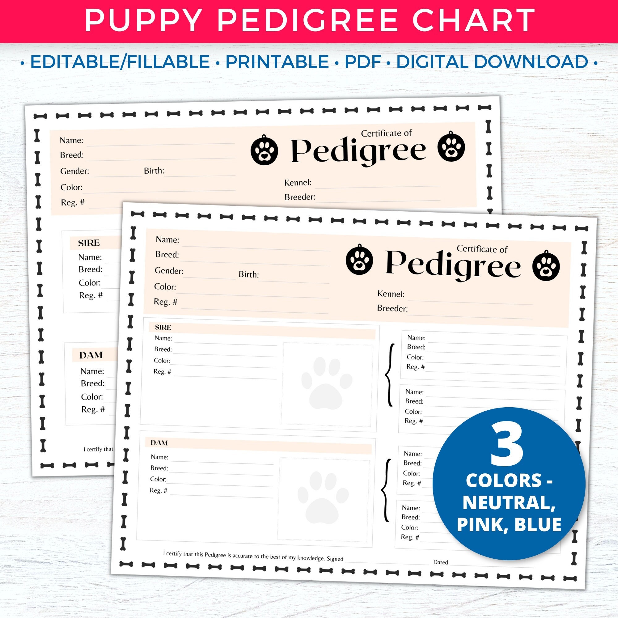 Puppy Pedigree Chart Dog Pedigree Template Certificate Dog 