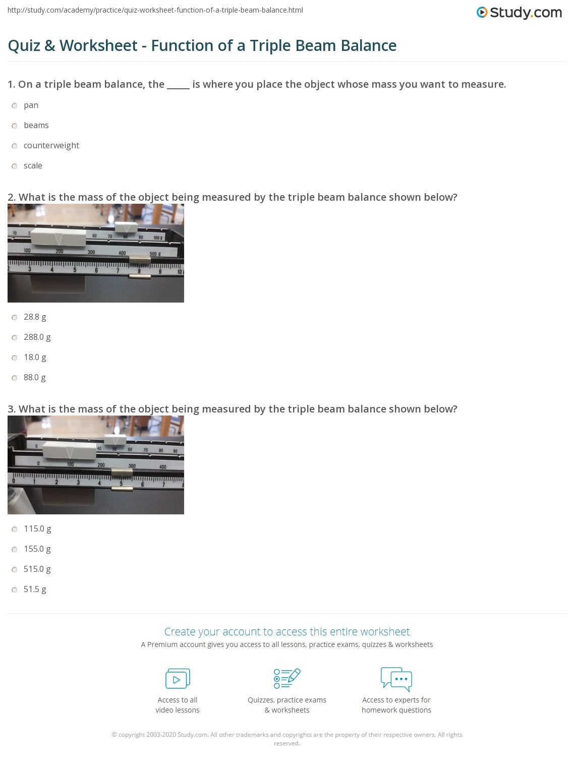 Quiz U0026 Worksheet Function Of A Triple Beam Balance Study