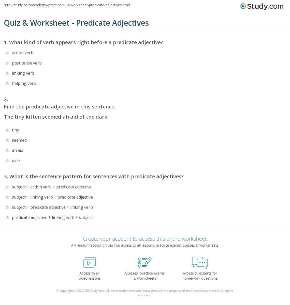 Free Printable Worksheets On Predicate Adjectives