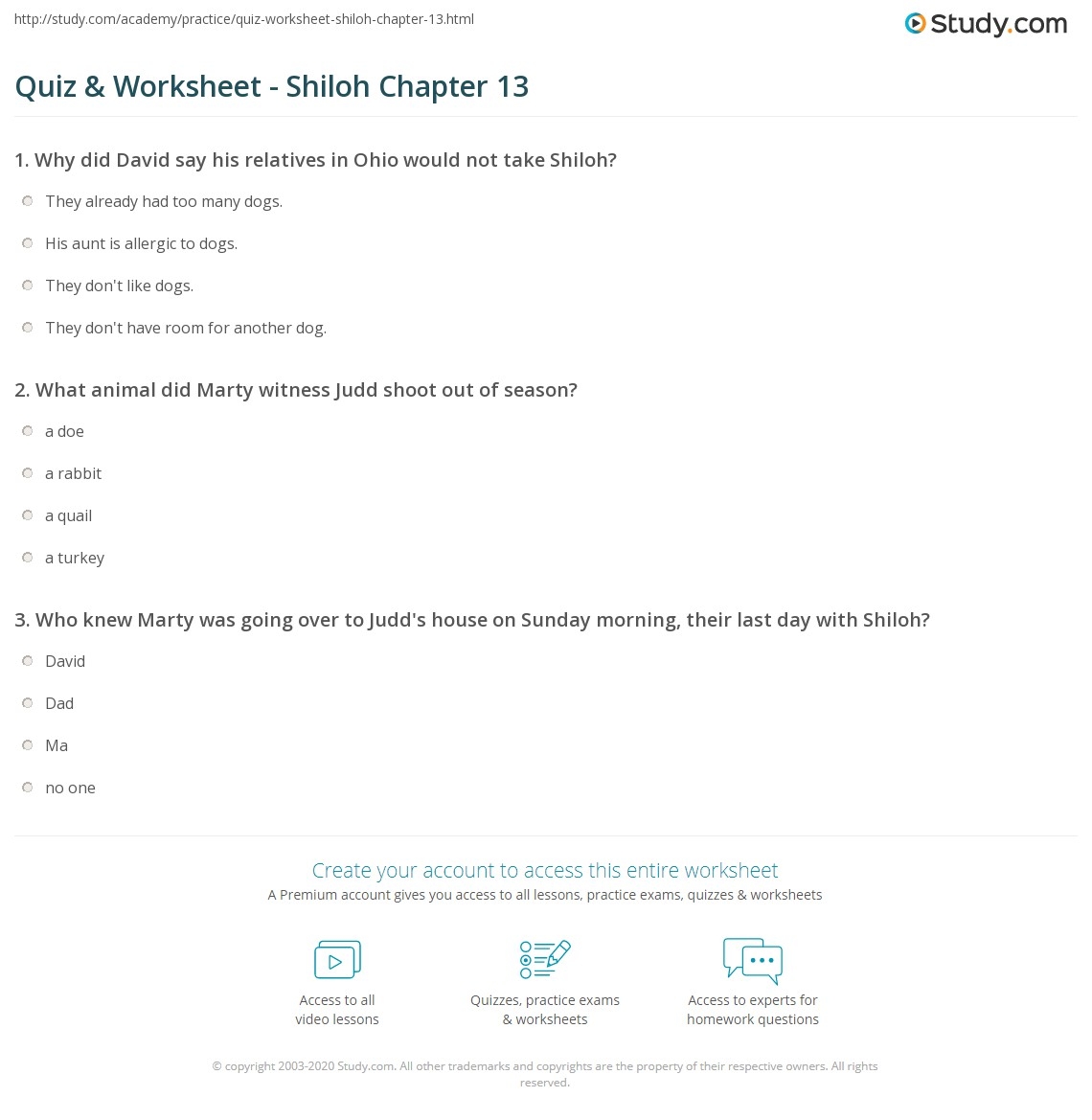Quiz U0026 Worksheet Shiloh Chapter 13 Study