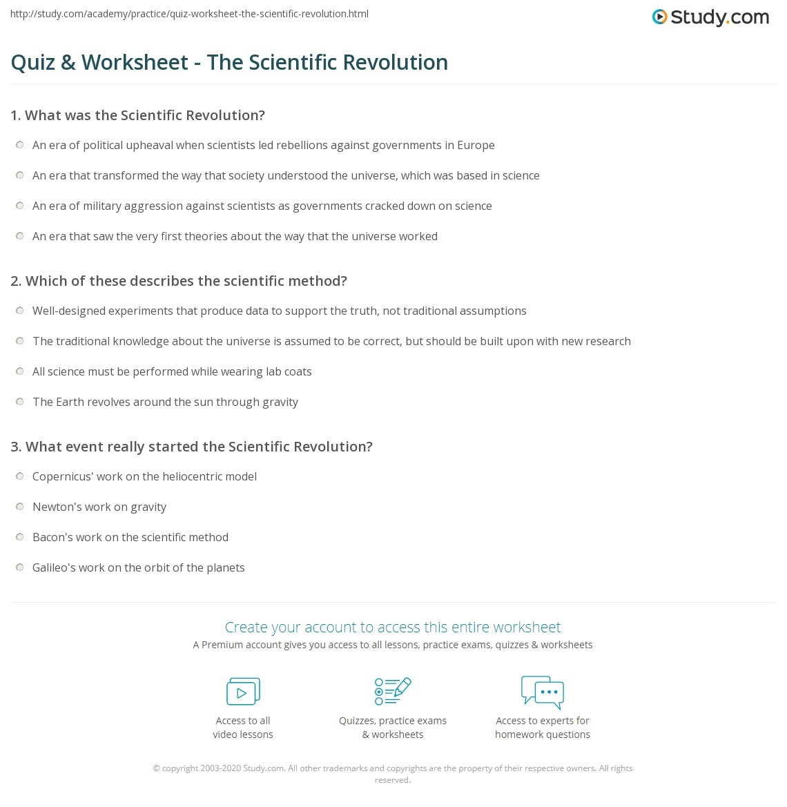 Quiz U0026 Worksheet The Scientific Revolution Study