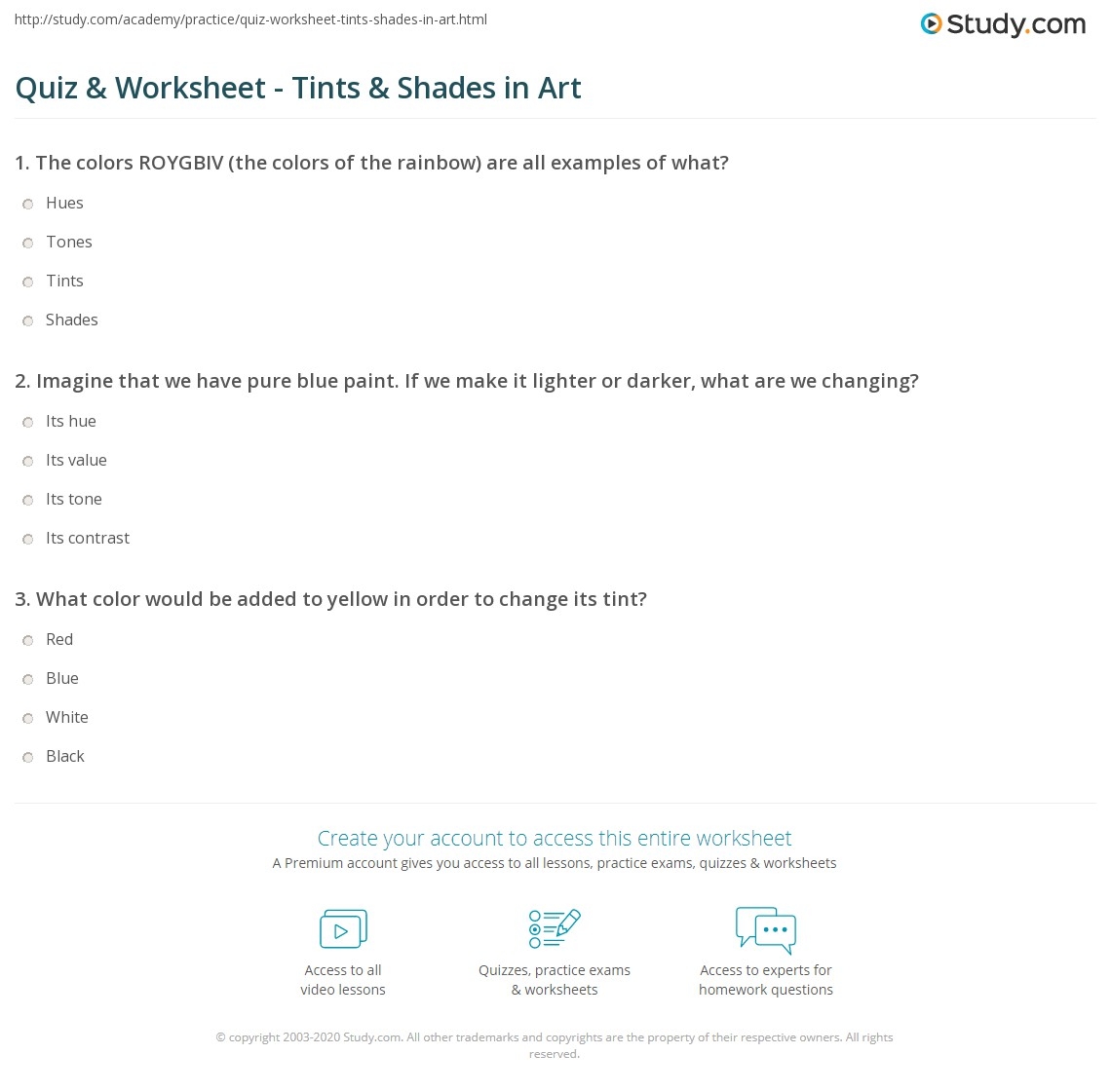 Free Printable Tints And Shades Worksheet