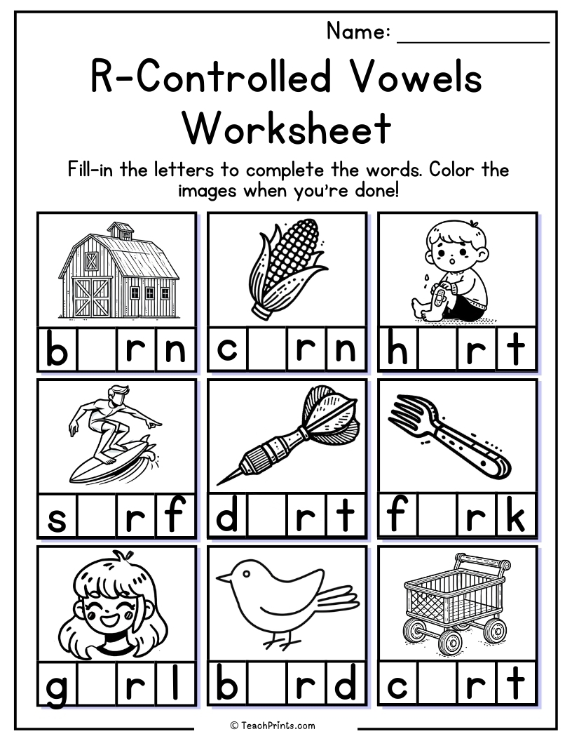 R Controlled Vowels Worksheets Bossy R Free PDF Printables 