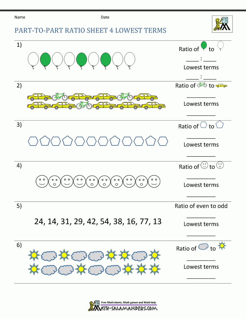 Ratio Part To Part Worksheet Ratio Part To Part Worksheet
