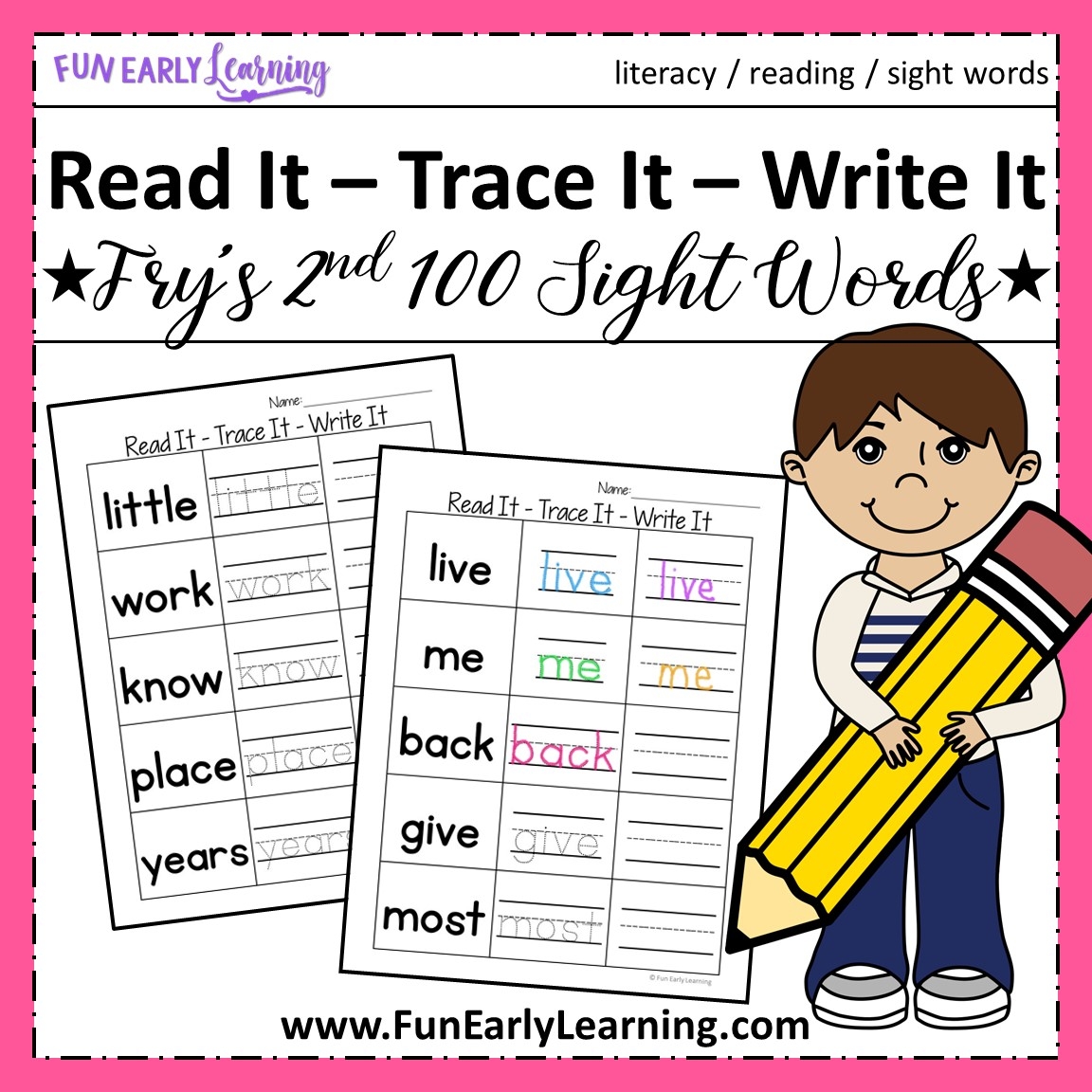 Read It Trace It Write It Fry s Second 100 Sight Words Fun Early Learning