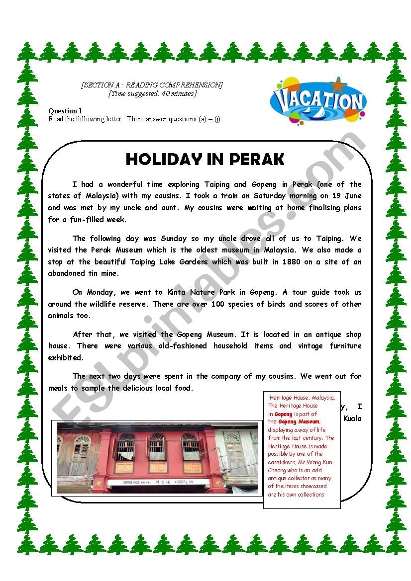 READING COMPREHENSION ABOUT GOING FOR HOLIDAYS ESL Worksheet By Azizi