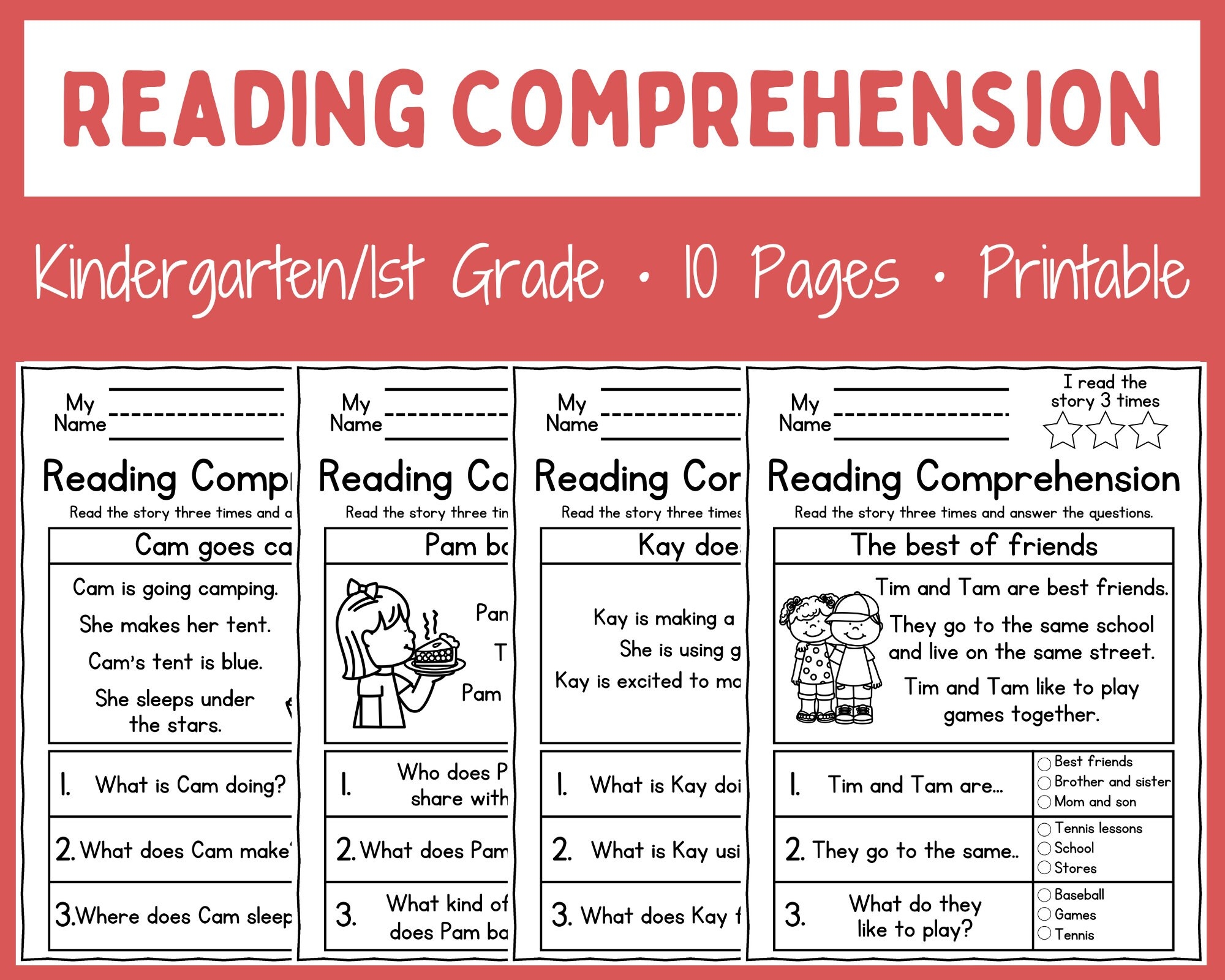 Reading Comprehension Printable Kindergarten First Grade 