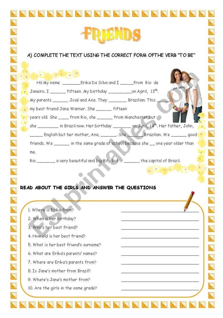 READING COMPREHENSION VERB TO BE ESL Worksheet By Sandramendoza
