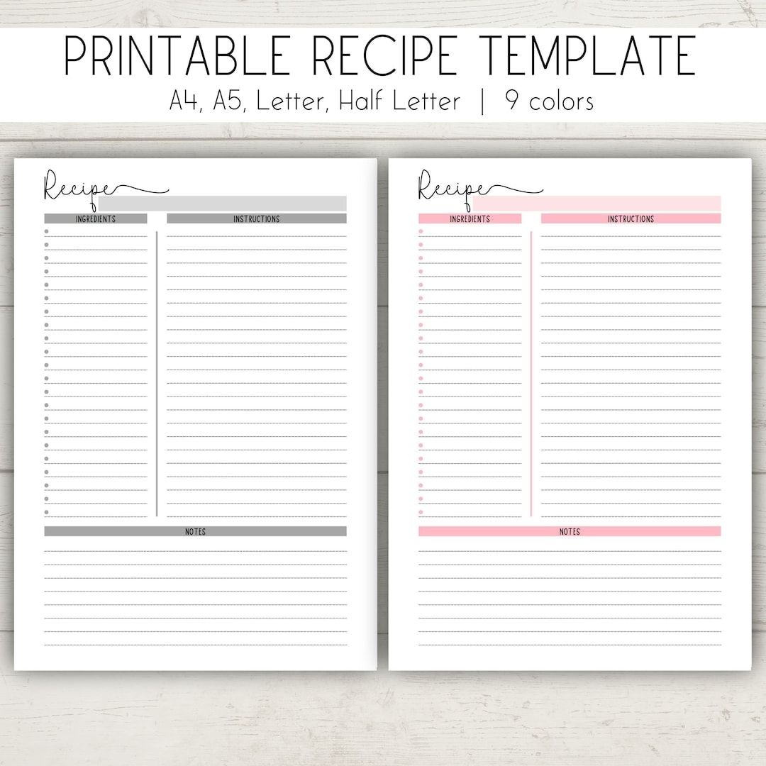 Recipe Template Printable Blank Recipe Page Cookbook Template 