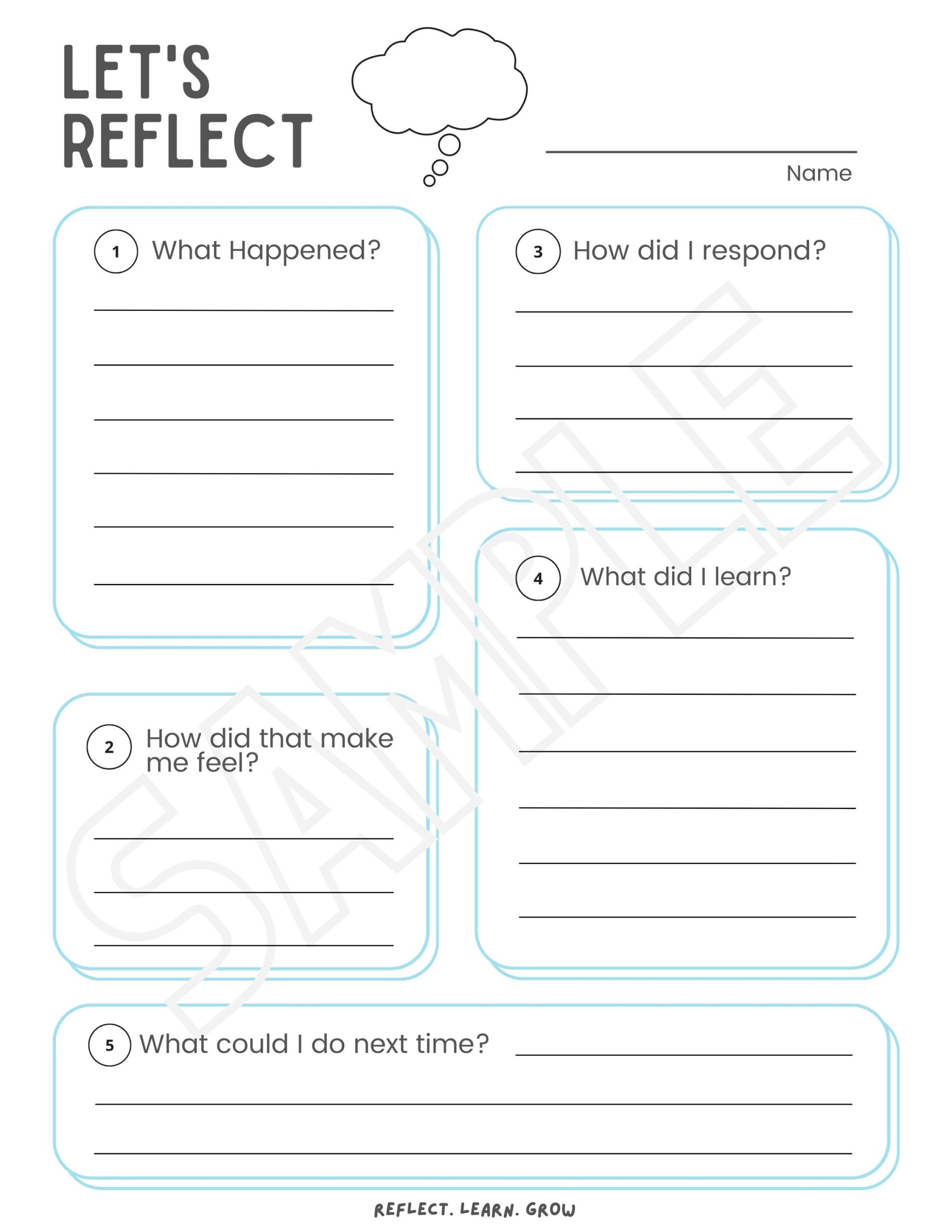 Reflection Incidence Worksheet PRINTABLE Journaling Homeschool Classroom Management Counseling Mindfulness Self improvement Etsy