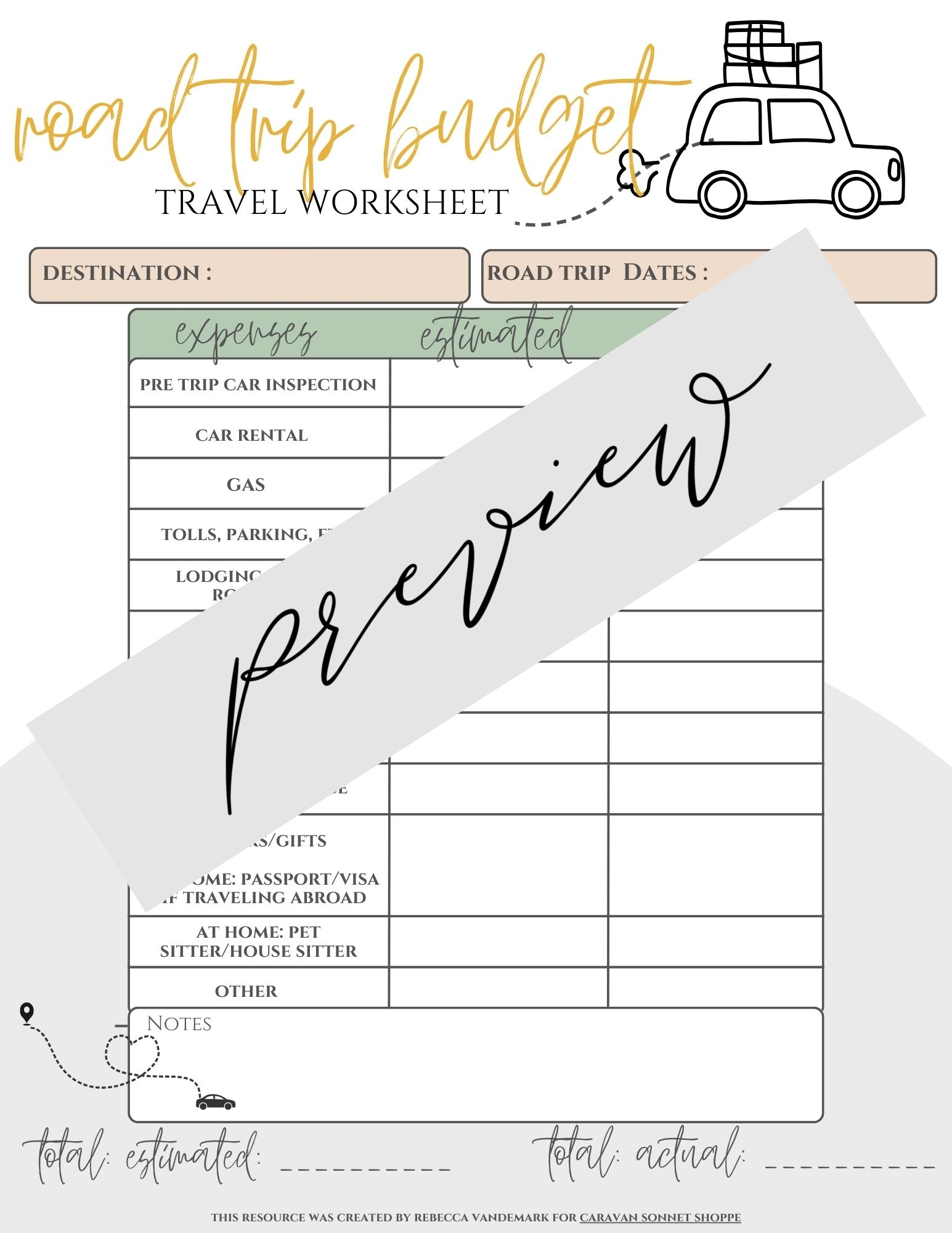 Free Printable Vacation Budget Worksheet