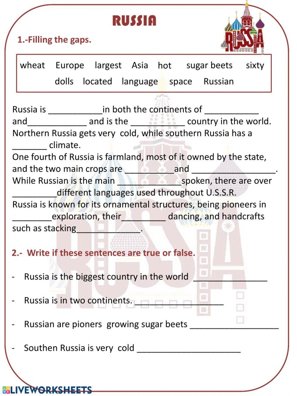 Free Printable Worksheets On Russia