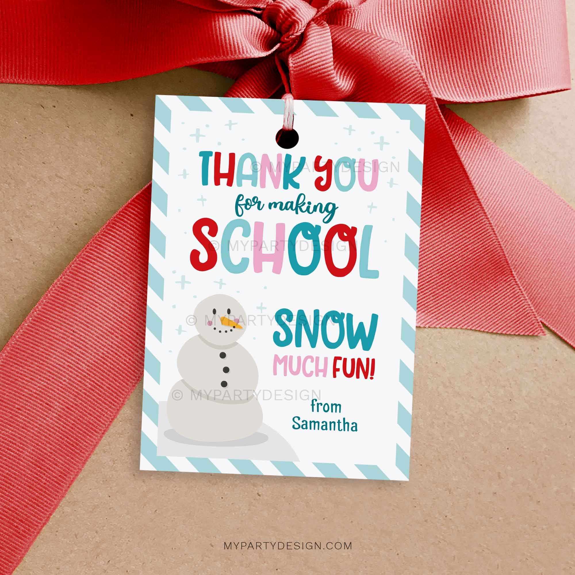 School Snow Much Fun Gift Tag Printable PDF My Party Design