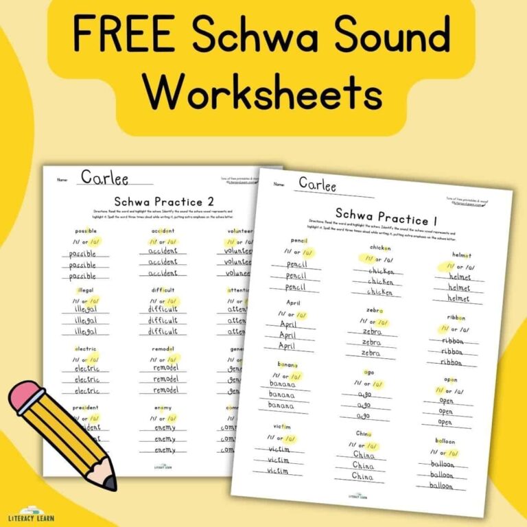 Schwa Sound Practice Worksheets FREE Printables Literacy Learn