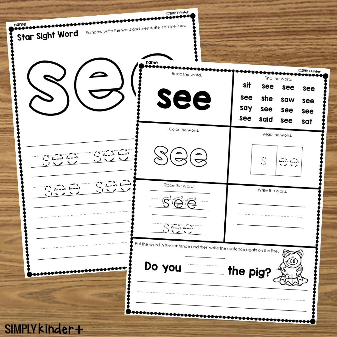 See Sight Word Printable Activities Simply Kinder Plus
