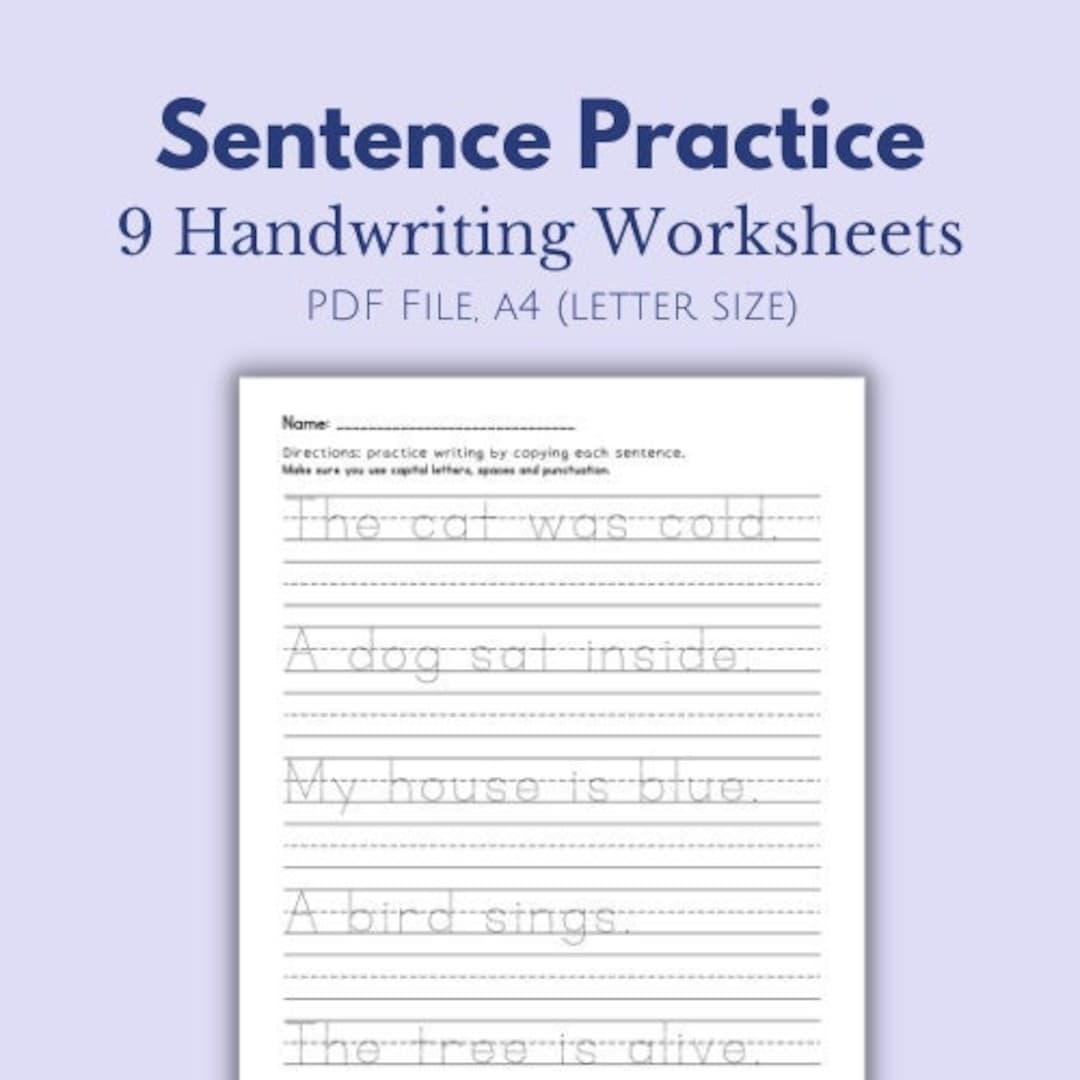Sentence Worksheet Handwriting Printable Tracing Sheet Digital 