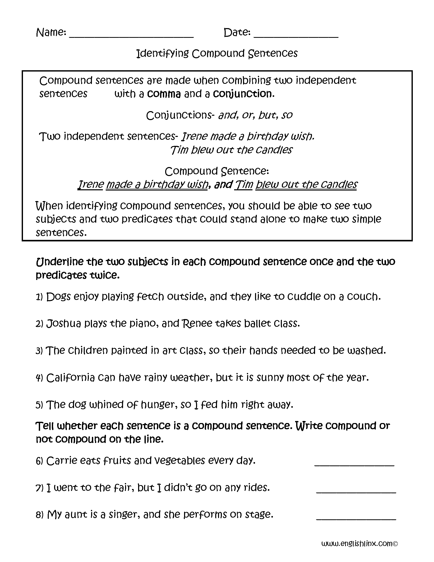 Sentences Worksheetes Compound Sentences Worksheets