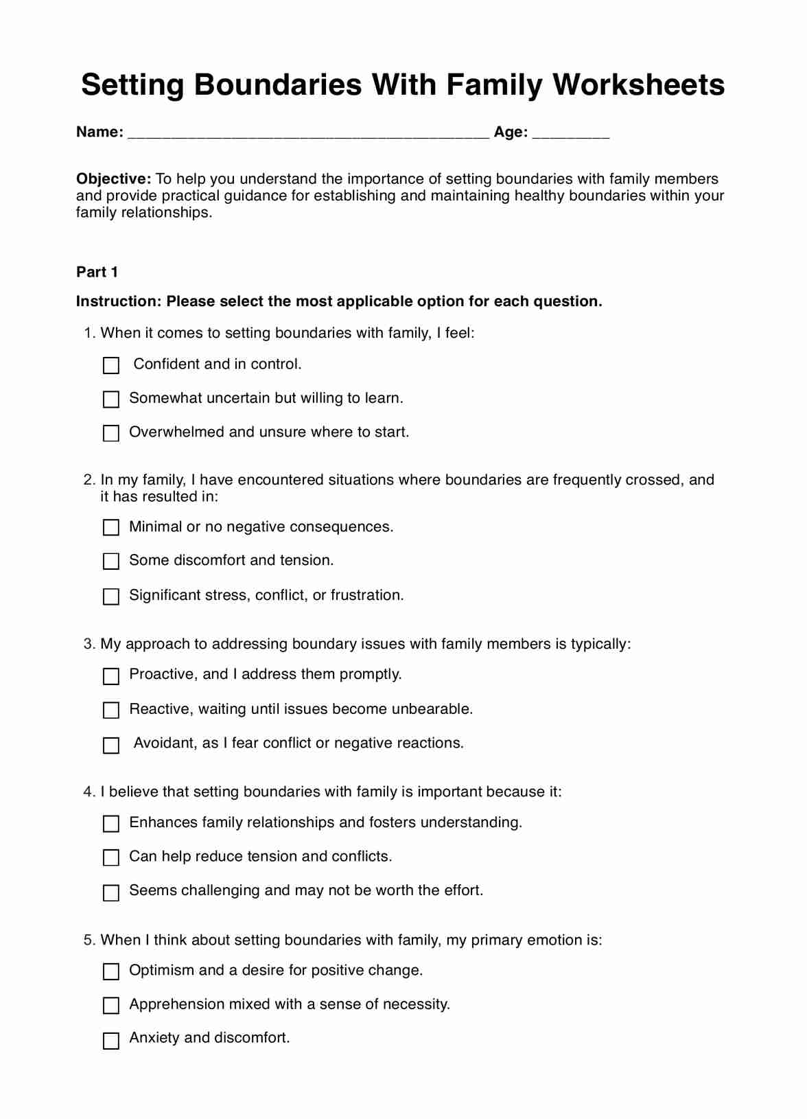 Setting Boundaries With Family Worksheet U0026 Example Free PDF Download