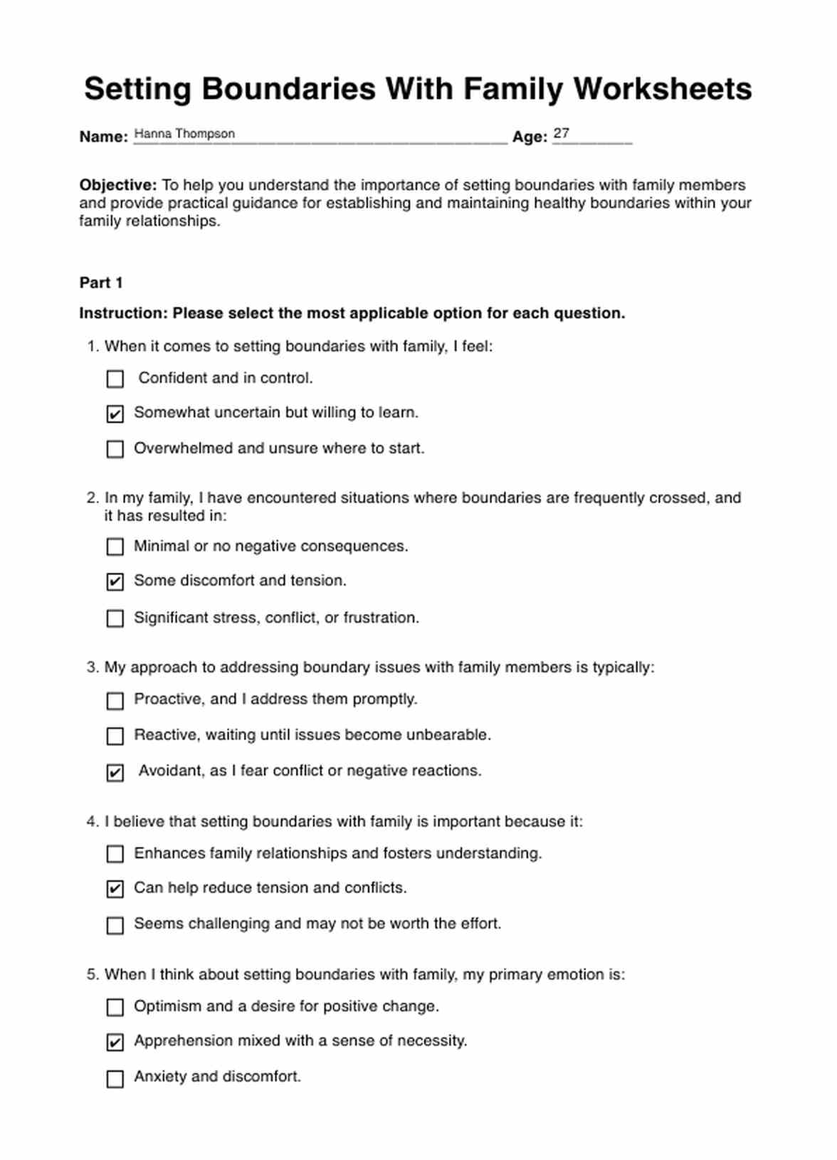 Setting Boundaries With Family Worksheet U0026 Example Free PDF Download