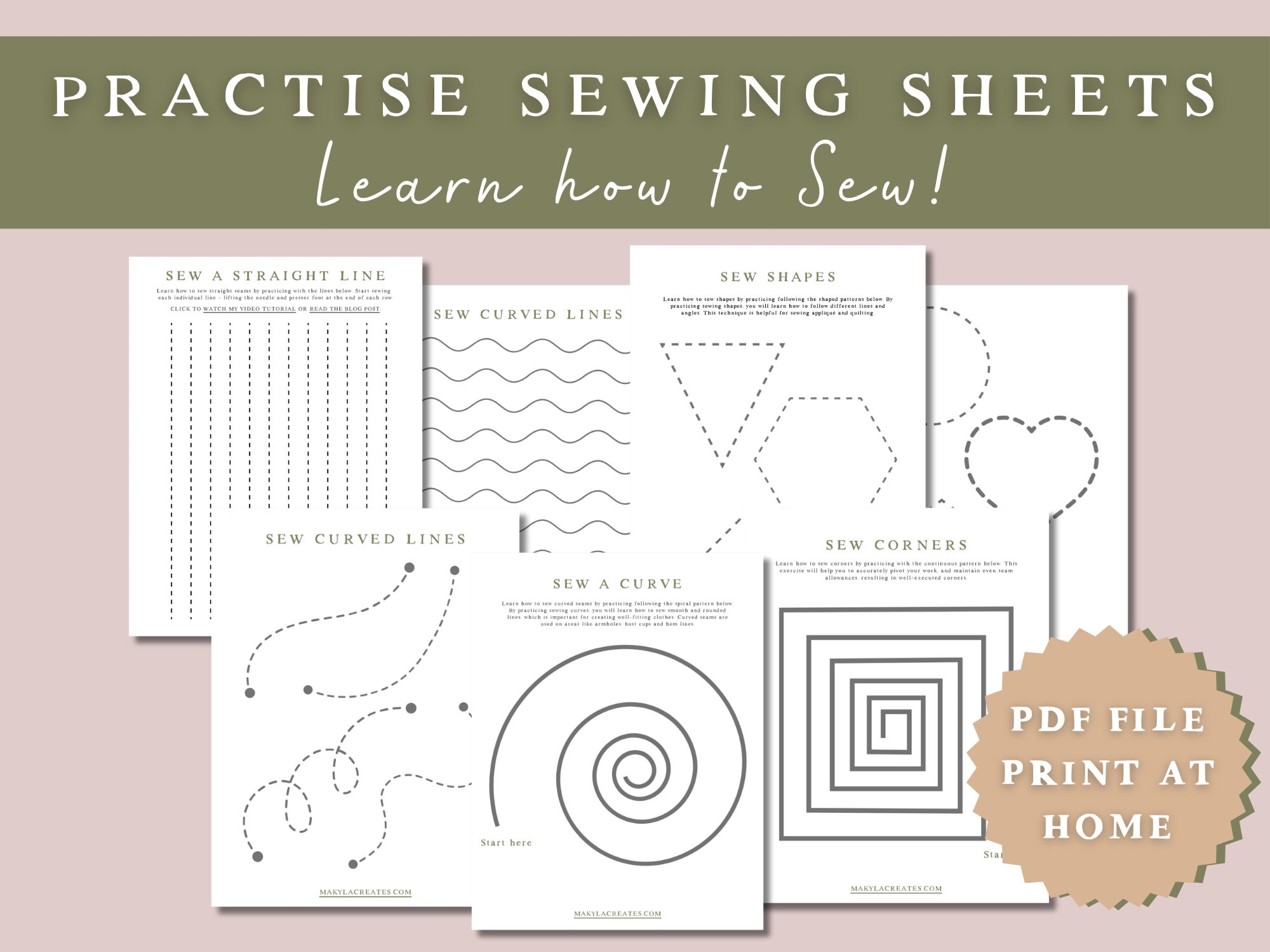 Sewing Practise Sheets Learn To Sew PDF Printable Worksheets For Beginners Etsy Australia