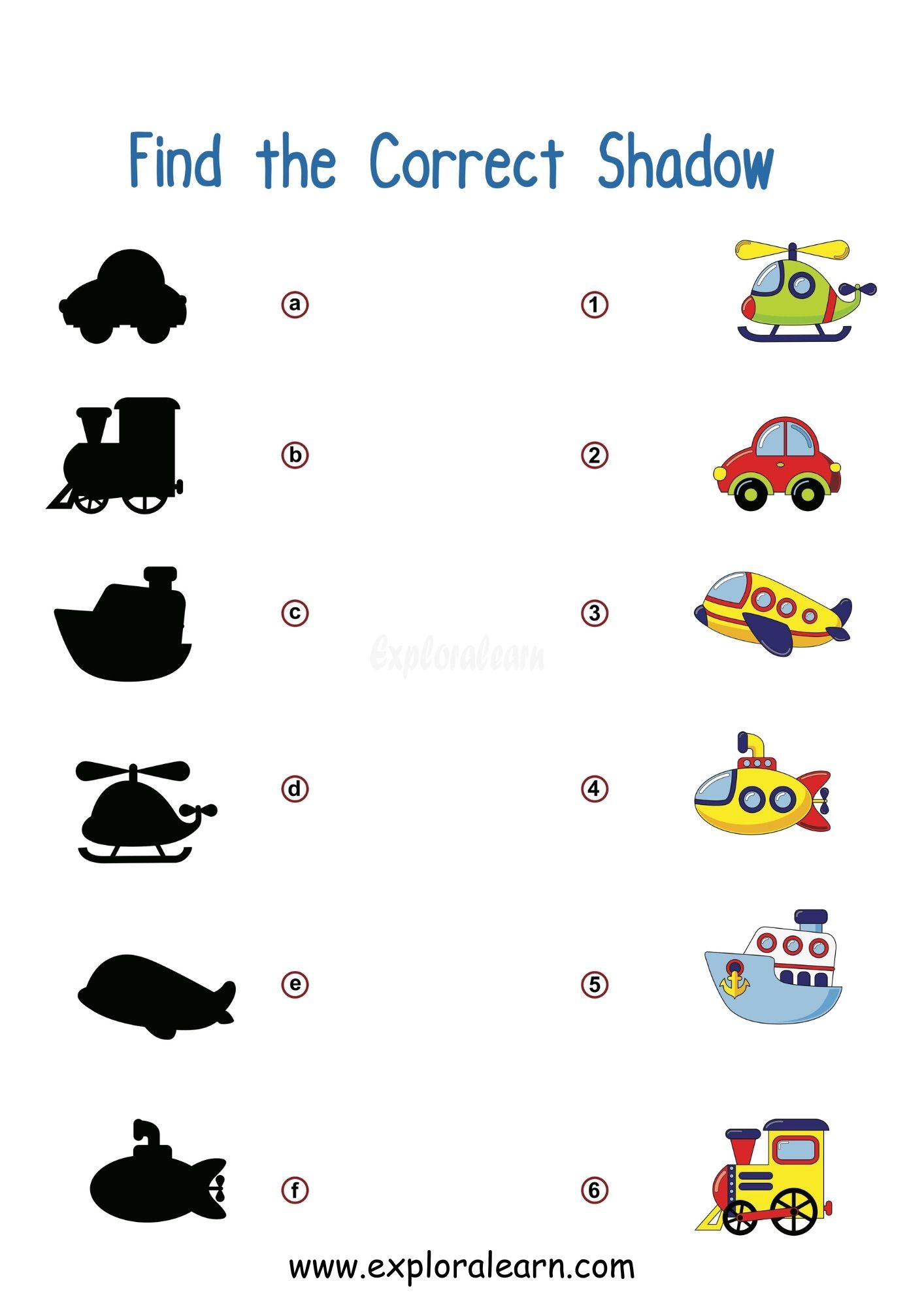Shadow Matching Worksheets For Preschool And Kindergarten 2 To 6 