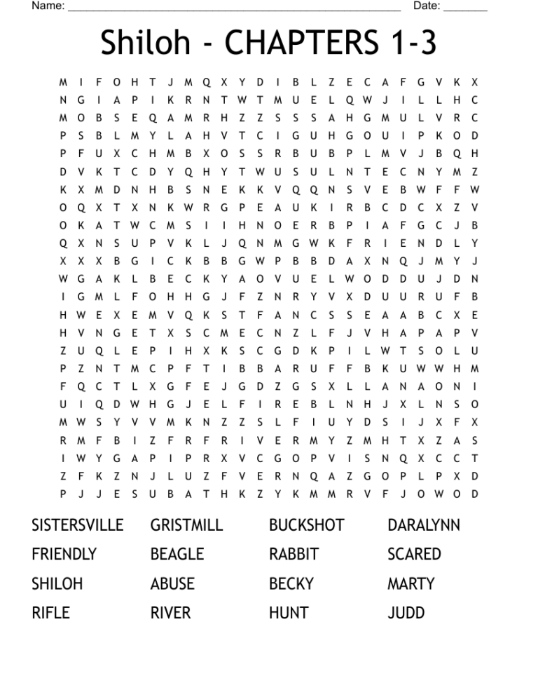 Shiloh CHAPTERS 1 3 Word Search WordMint