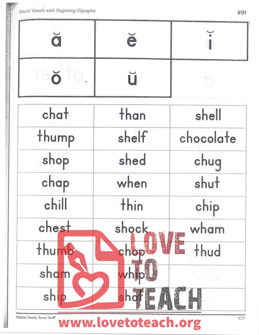 Short Vowels With Beginning Digraphs A E I O U LoveToTeach