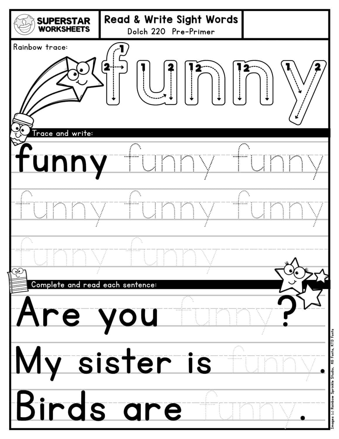 Free Printable Sight Word Funny Worksheets