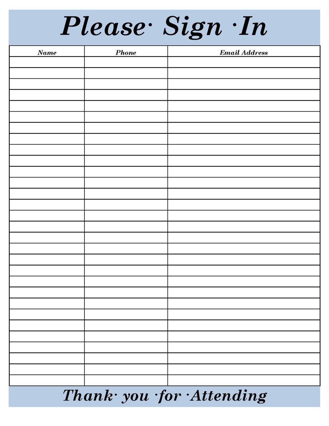 Blank Free Printable Sign In Sheets