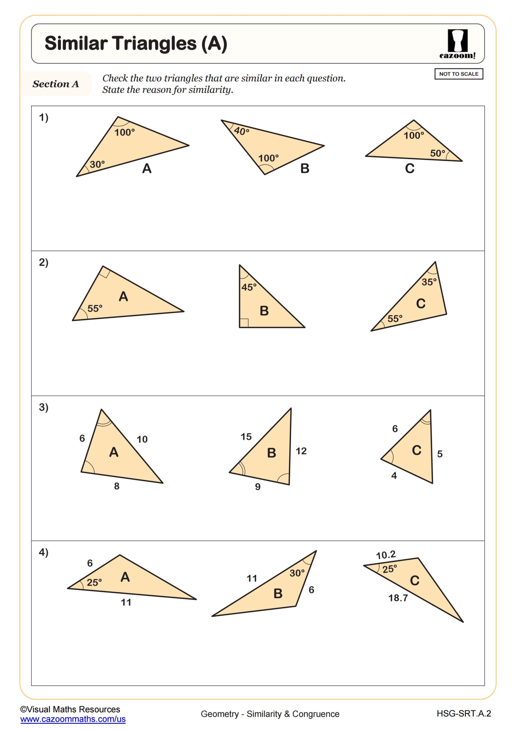 Similar Triangles A Worksheet PDF Printable Geometry Worksheet