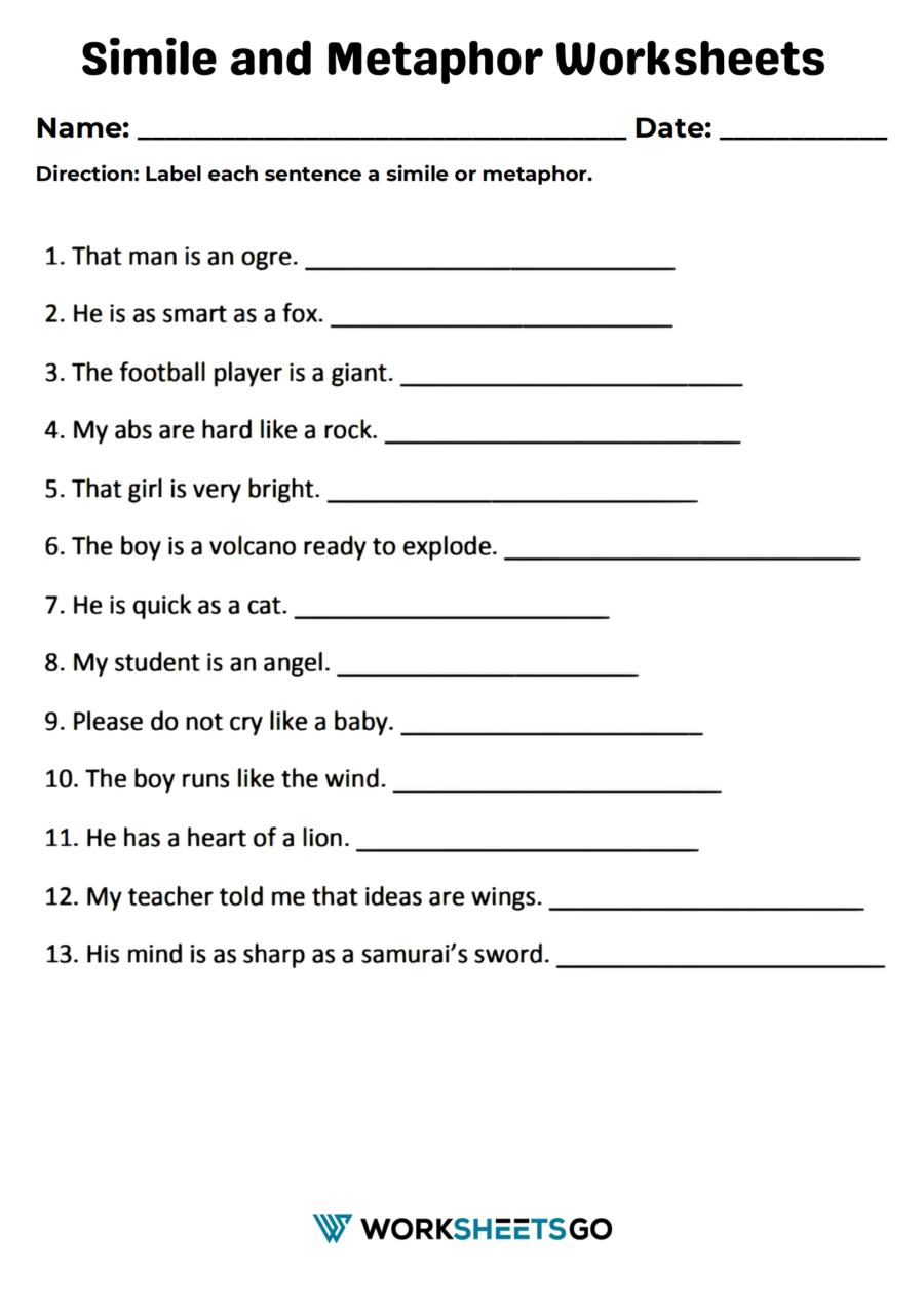 Simile And Metaphor Worksheets WorksheetsGO