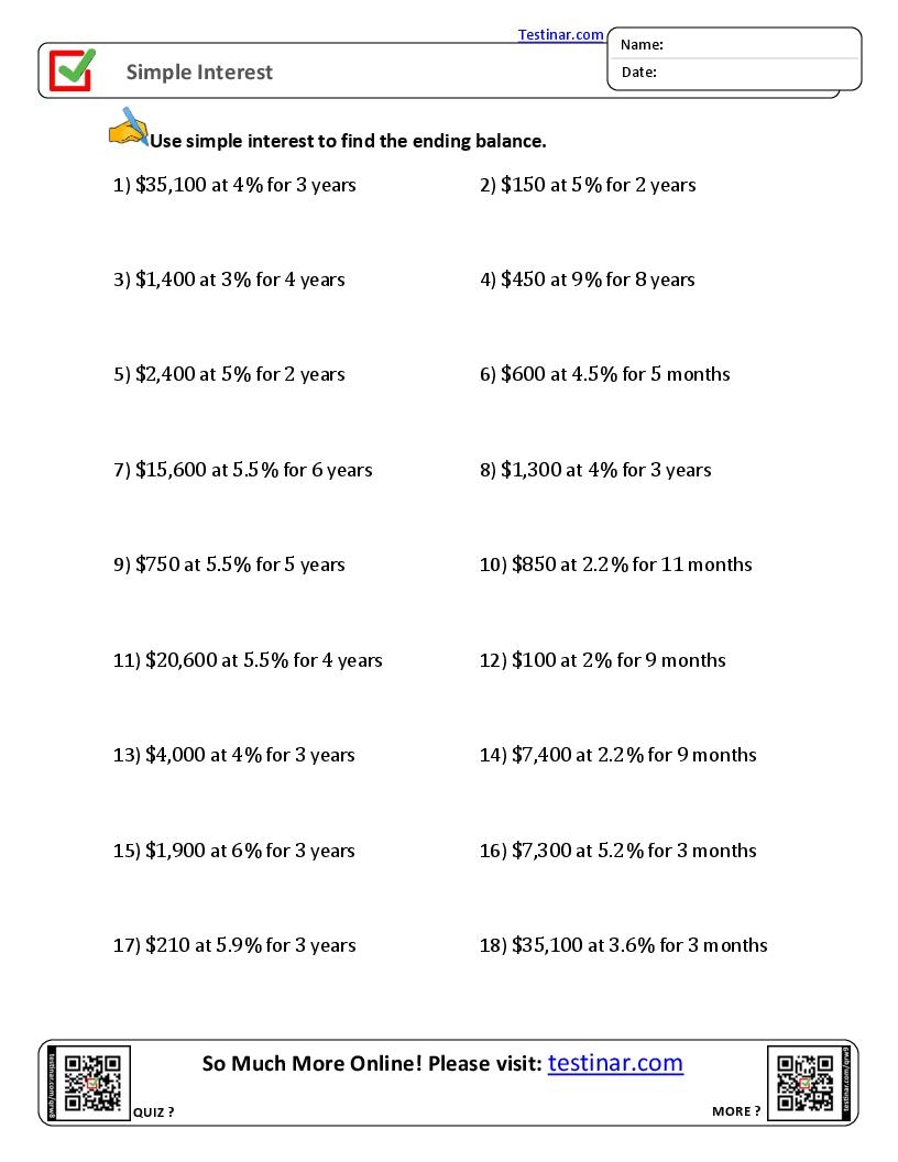 Simple Interest Worksheets