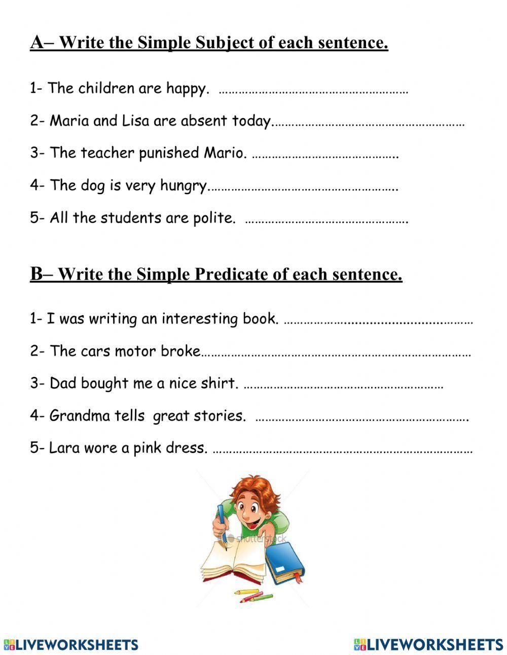Simple Subject And Predicate Activity Live Worksheets 