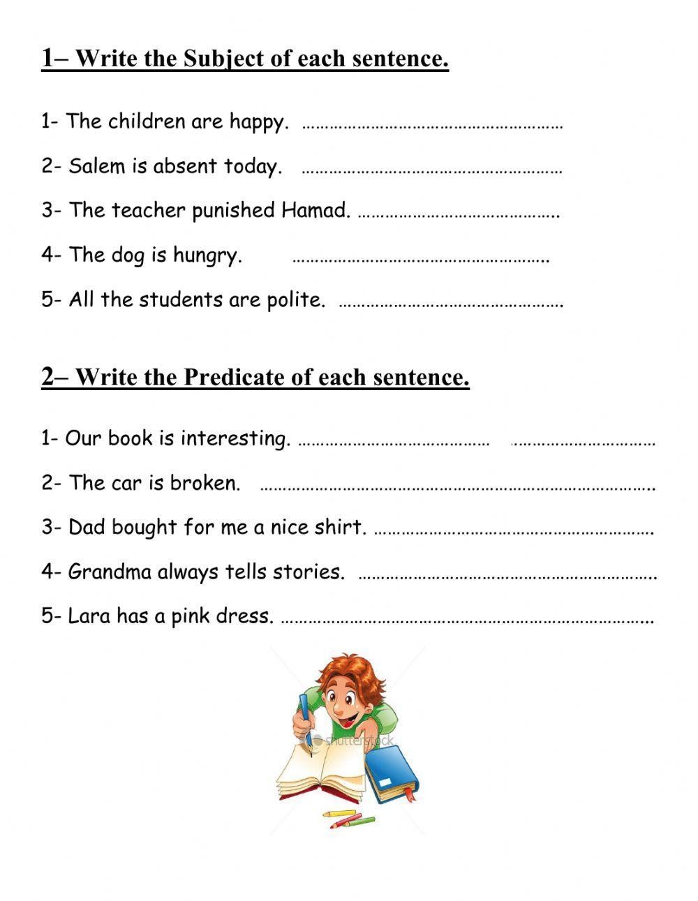 Simple Subject And Predicate Worksheet Live Worksheets Worksheets Library