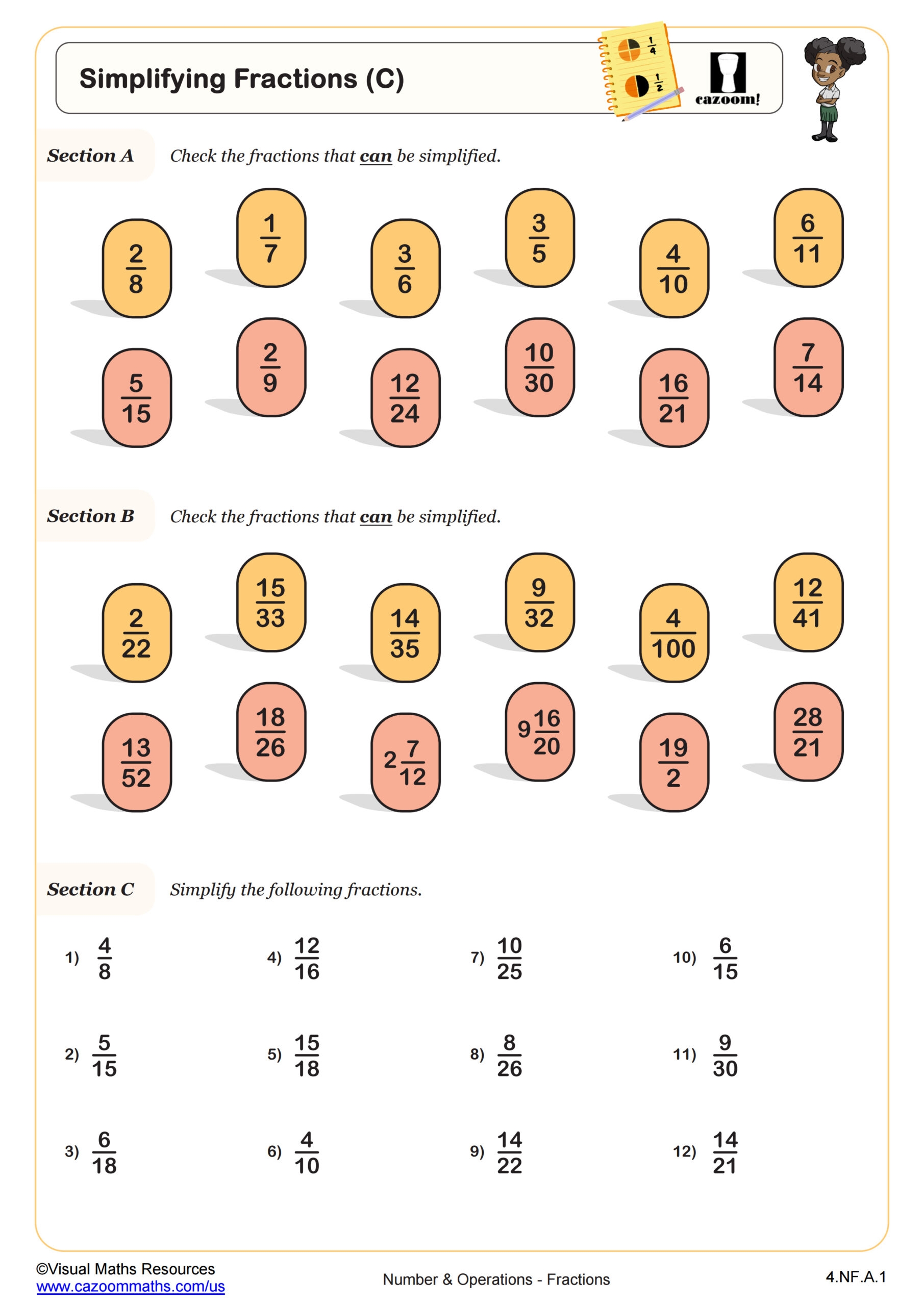 Simplifying Fractions C Worksheet Fun And Engaging 4th Grade 