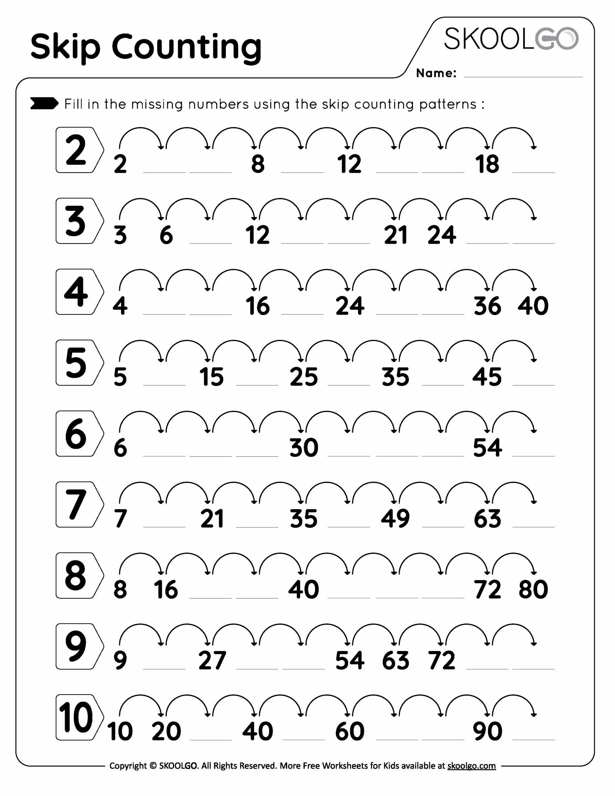Free Printable Skip Counting Multiplication Worksheets