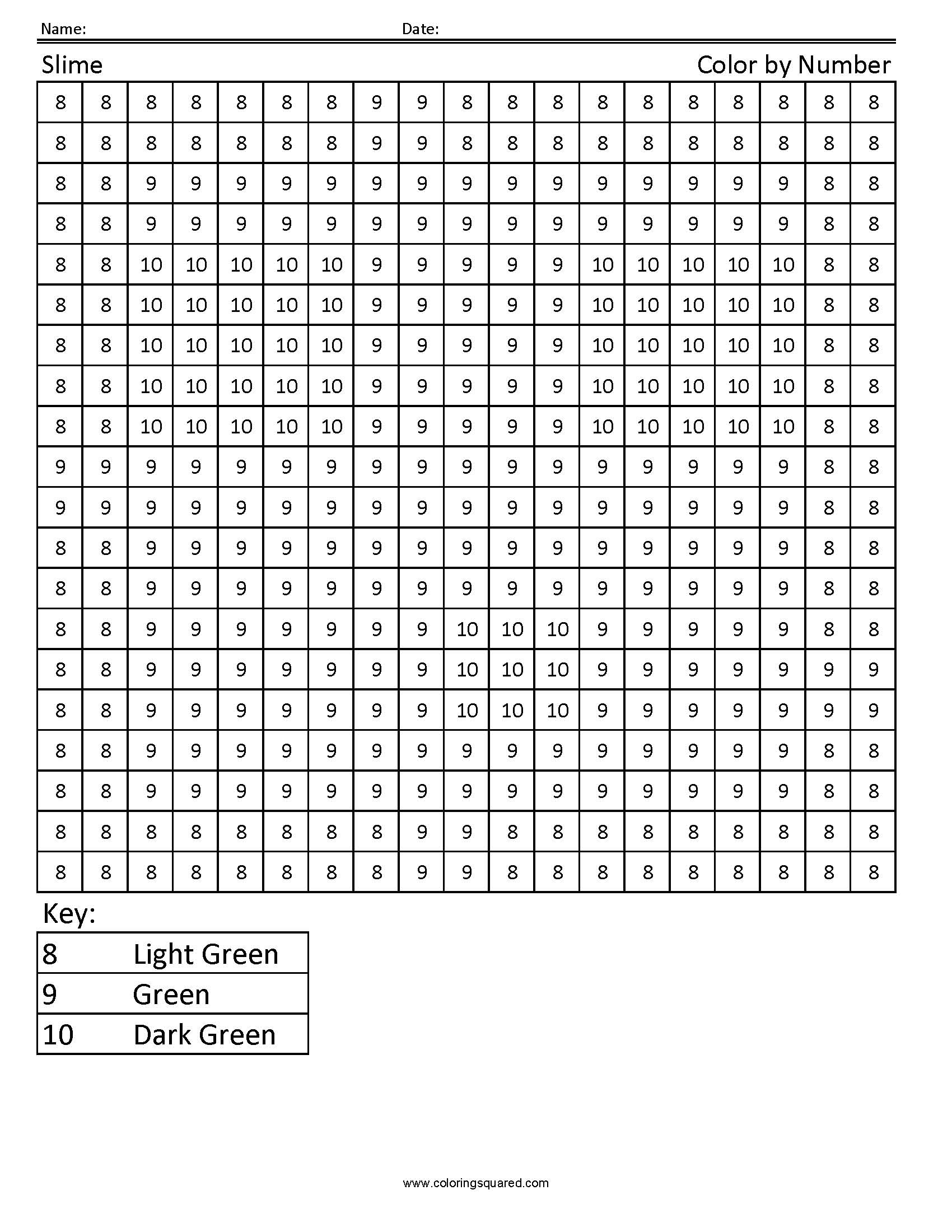Slime Color By Number Coloring Squared